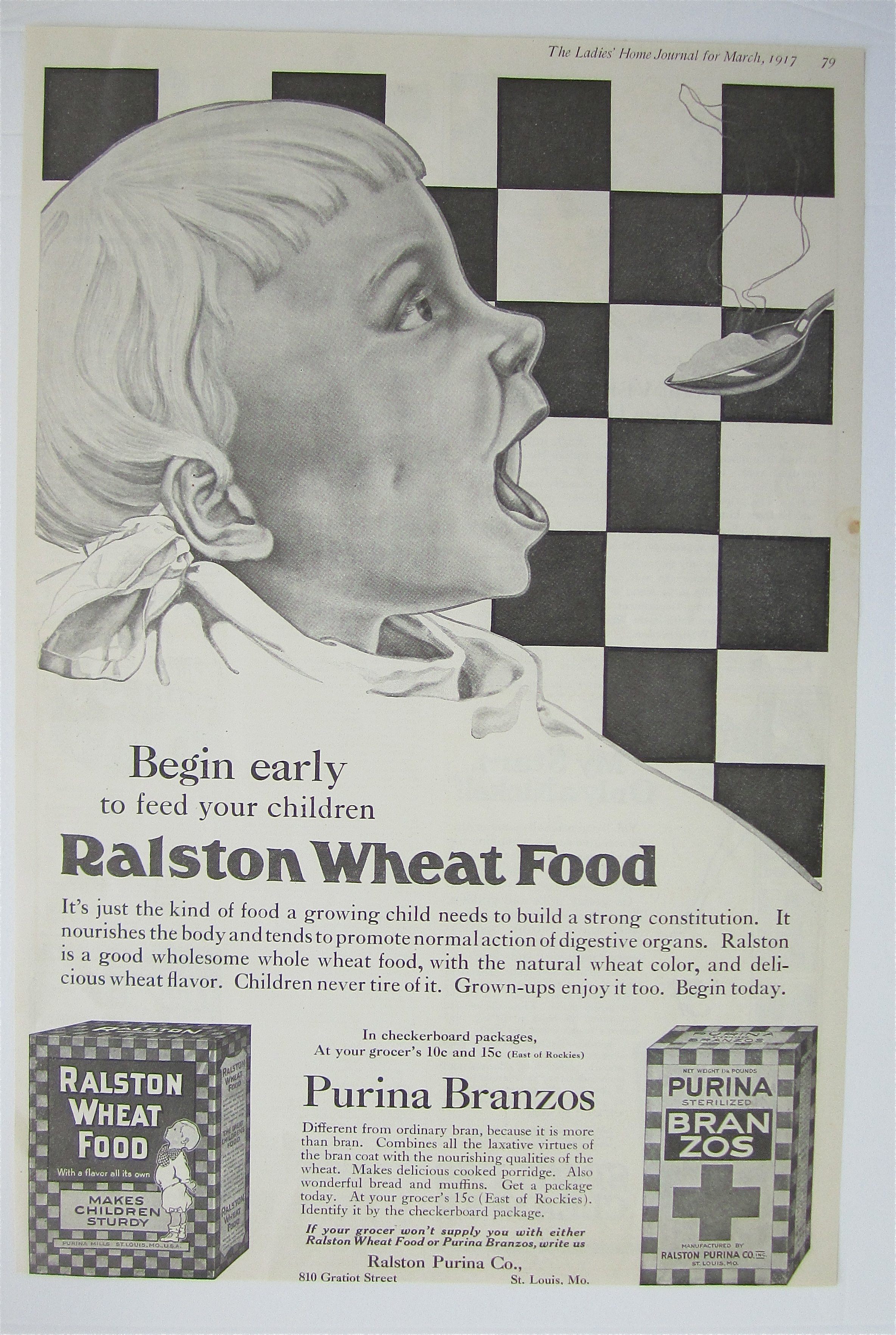 1917 Ralston Wheat Food with Baby Eating