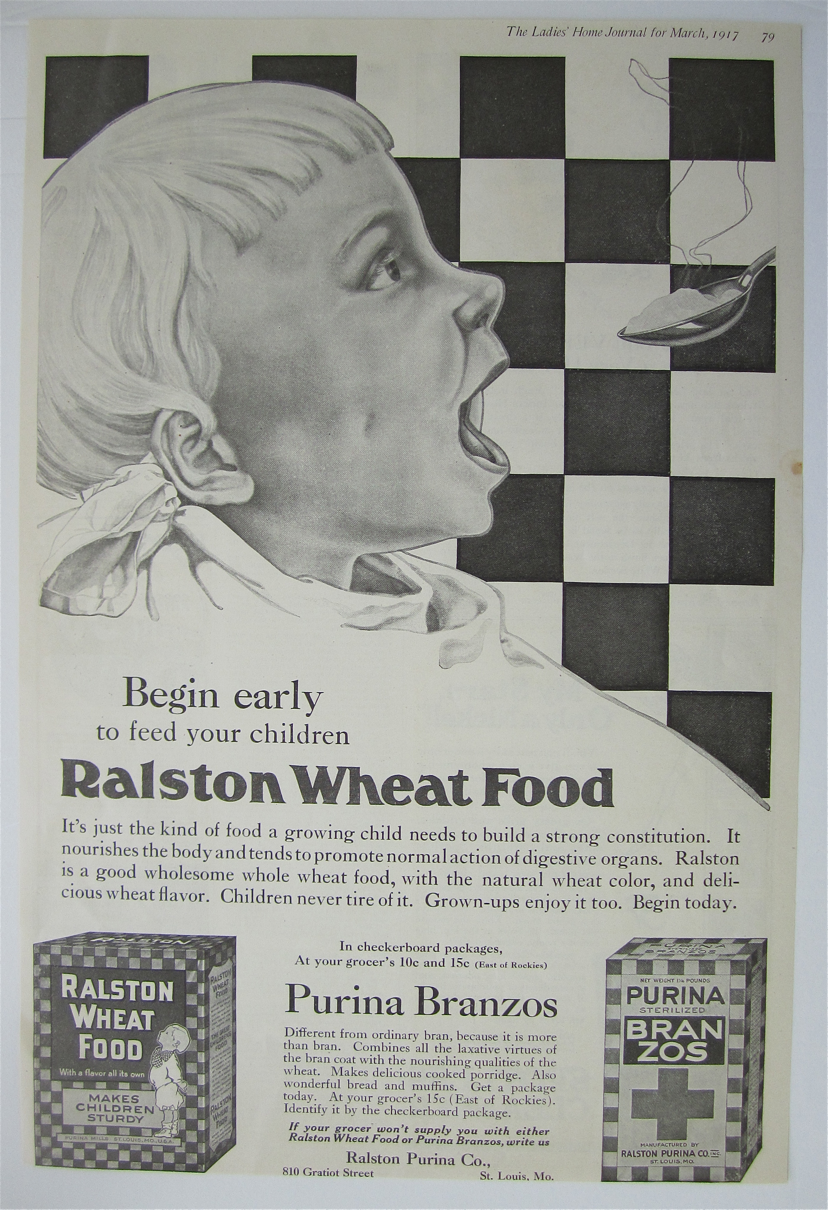 1917 Ralston Wheat Food with Baby Eating