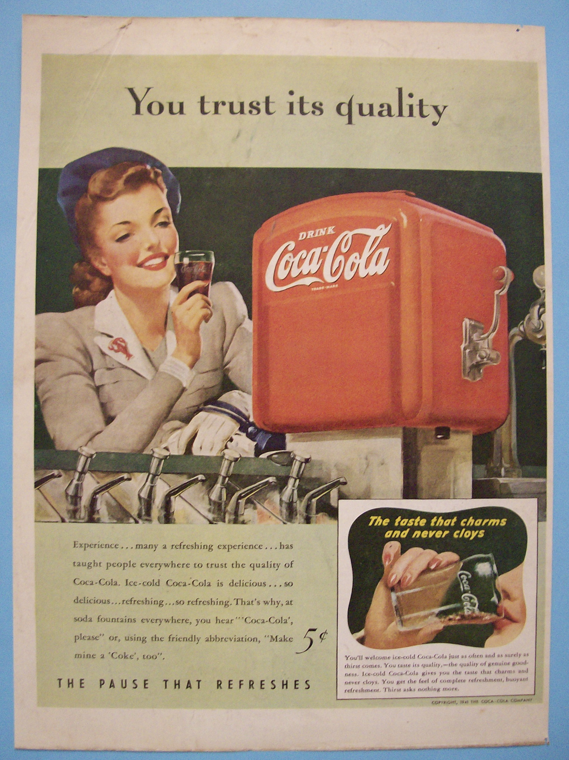 1941 Coca-Cola (Coke) With Woman & Glass Of Soda