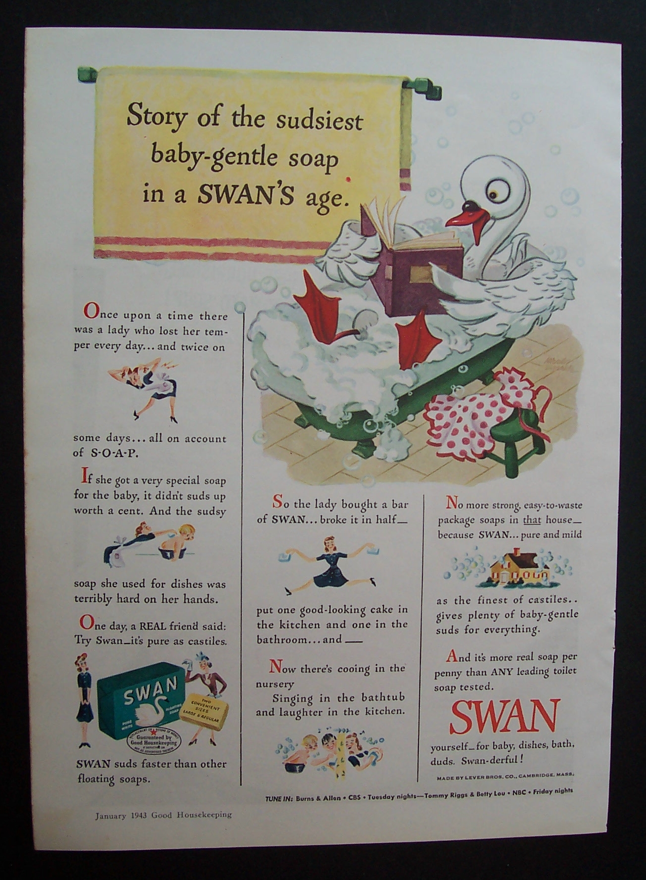 1943 Swan Soap with Story Of Sudsiest Baby Gentle Soap