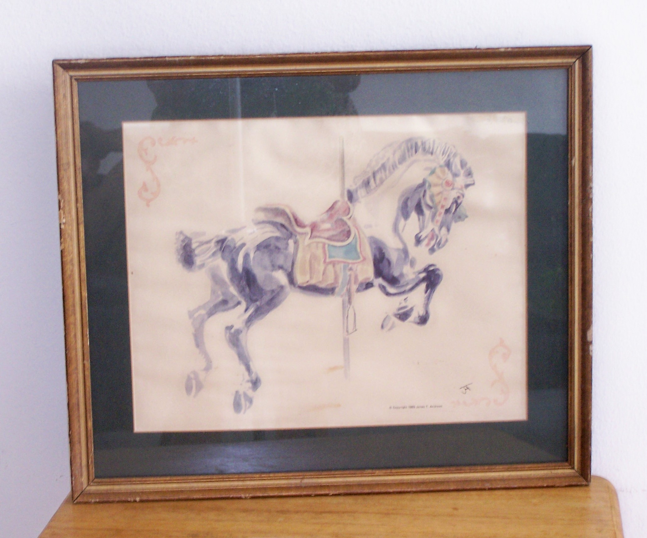 Framed Carousel Horse W/ Blue Blanket