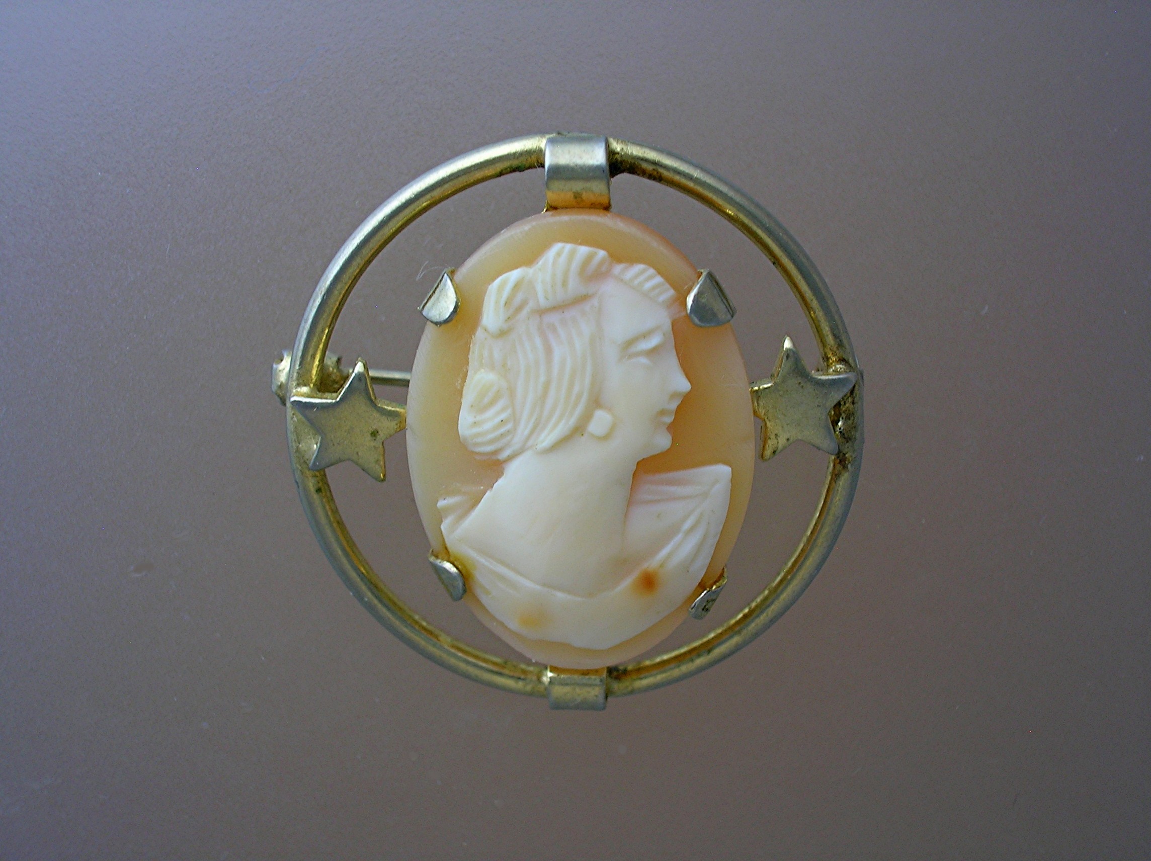 Cameo  Shell Cameo Goldtone Brooch