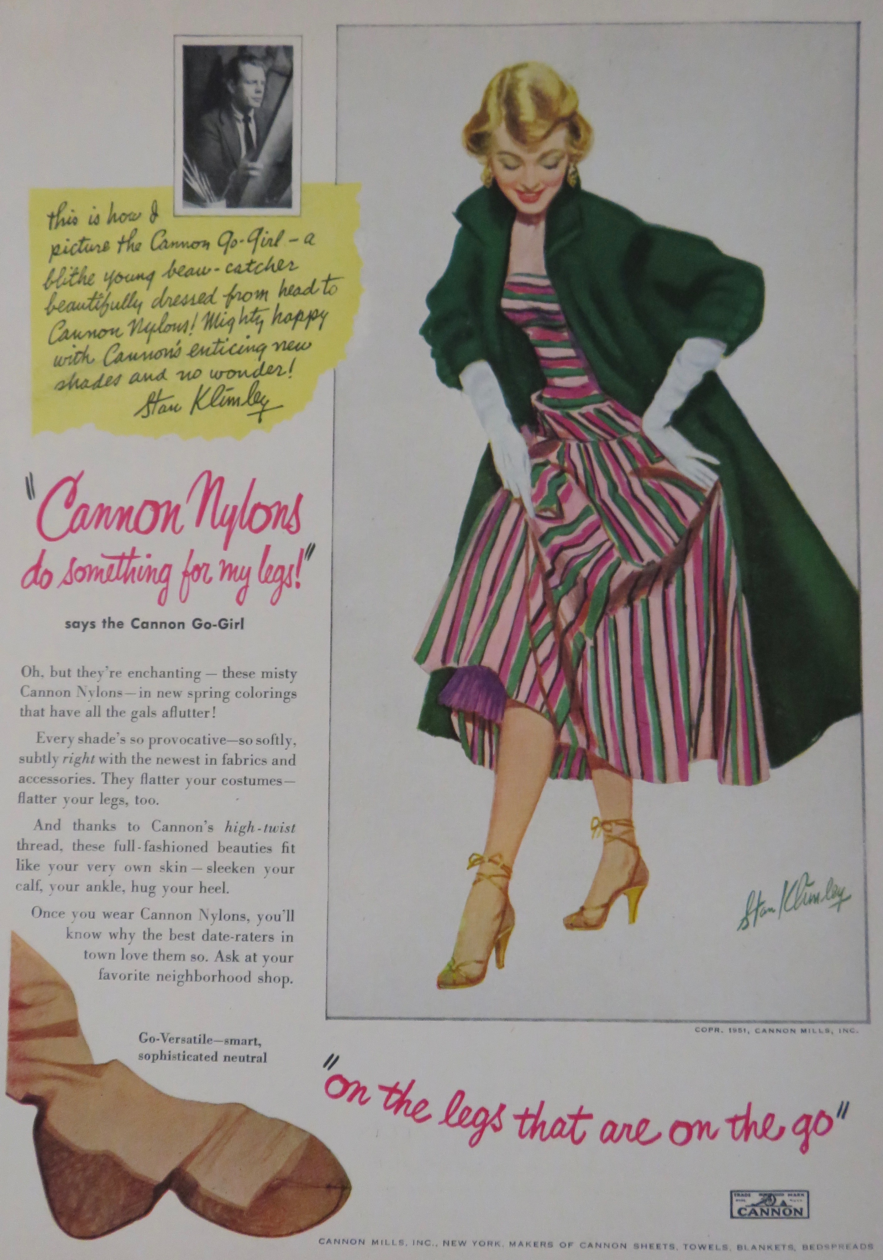 1951 Cannon Nylons with Woman Looking At Her Nylons