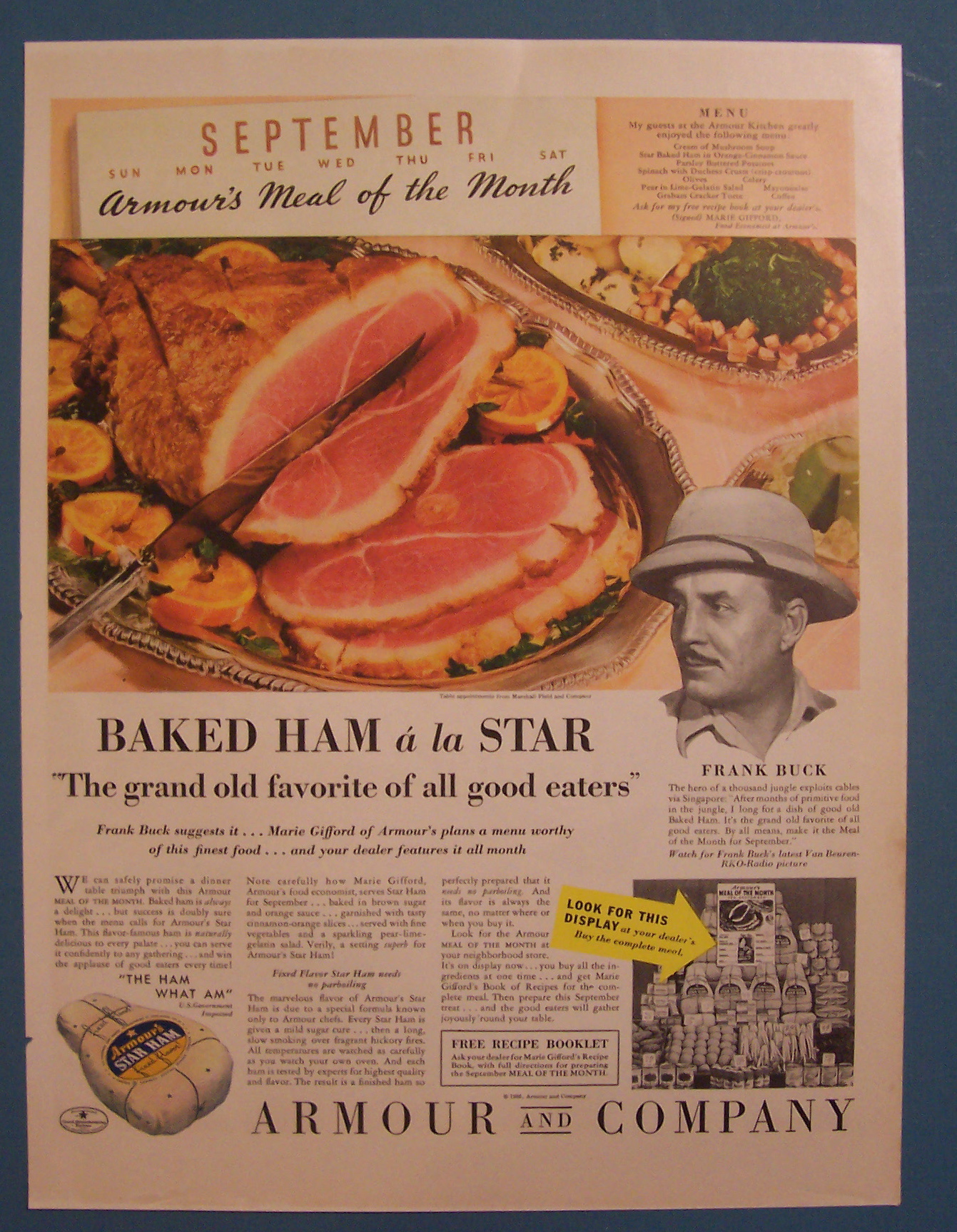 Vintage Ad: 1935 Armour Baked Ham w/ Frank Buck