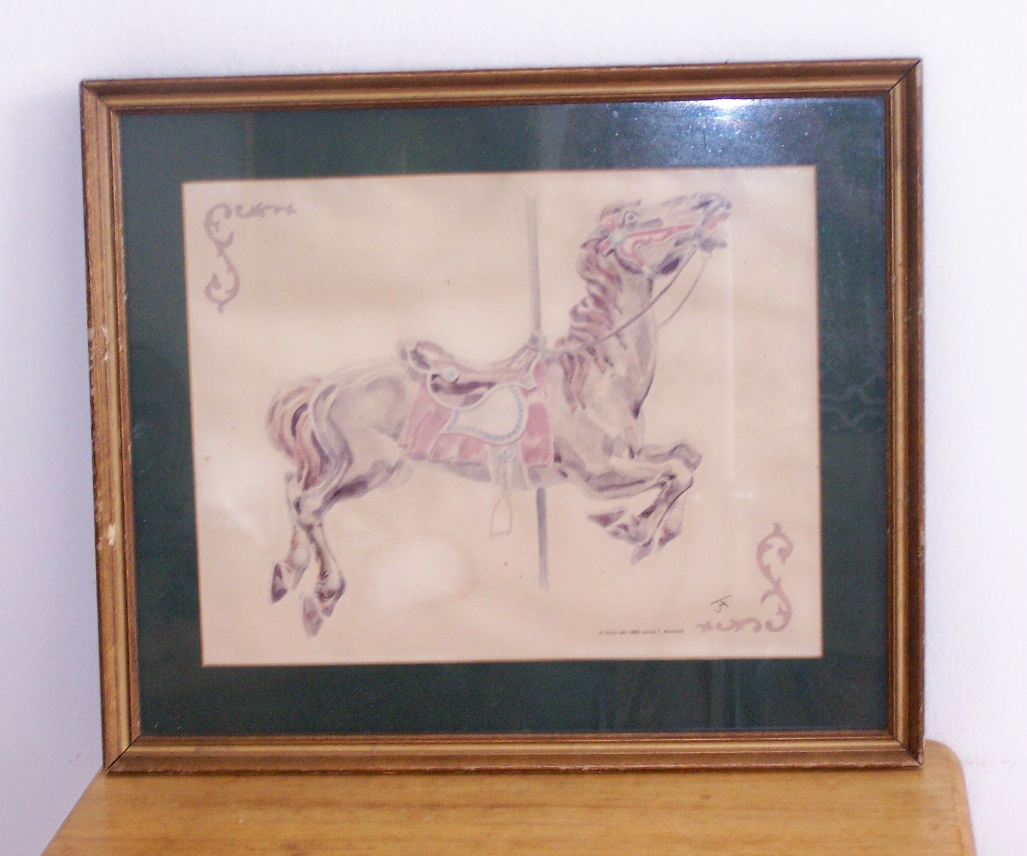 Framed Carousel Horse W/ White Blanket