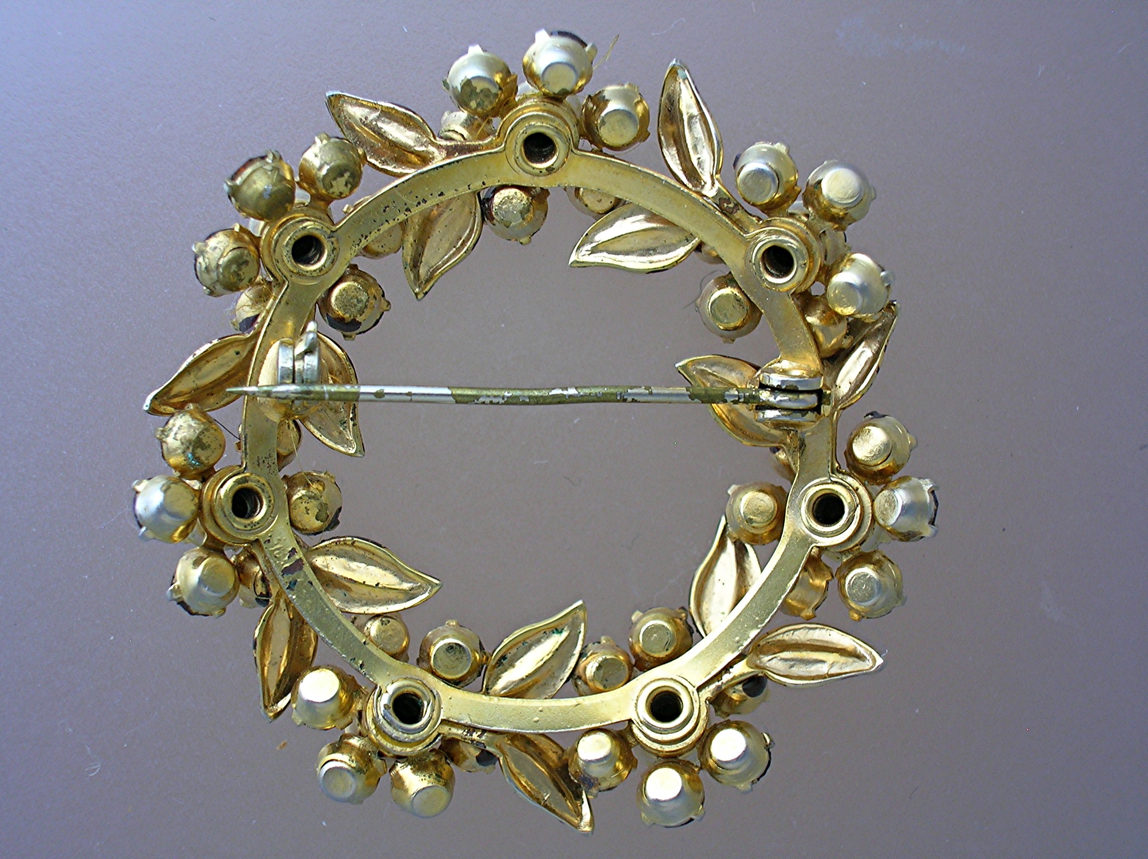 Round Golden Amber Rhinestone Brooch