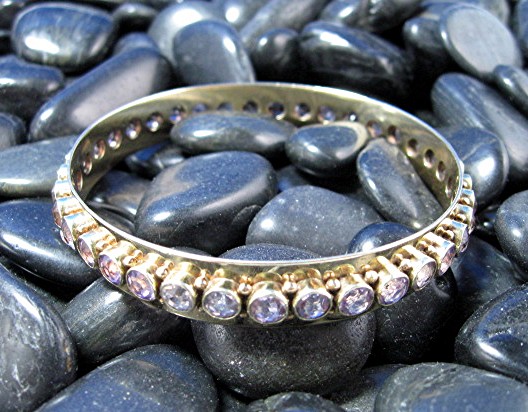 15K Gold 19 Ct Amethyst Bangle Bracelet Antique