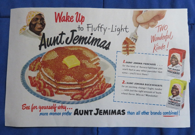 1951 Aunt Jemima Pancake Flour Mix with a Stack of Pancakes with Bacon