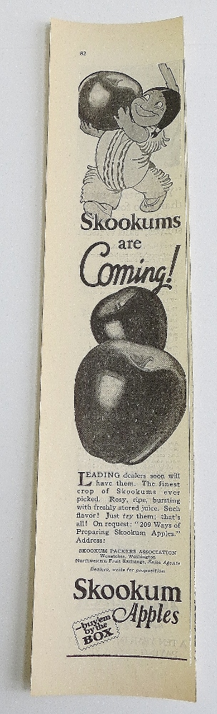 1926 Skookum Apples With Indian Carrying Apple