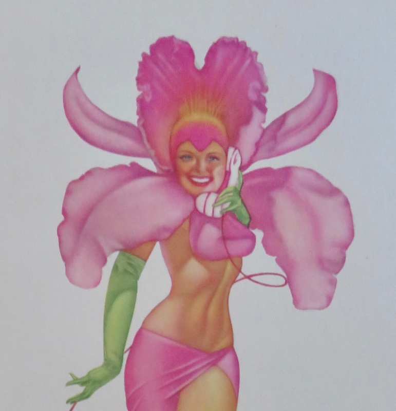 1940's Sexy George Petty Ziegfeld Follies Pin Up Girl Wearing A Flower Costume While On The Telephone