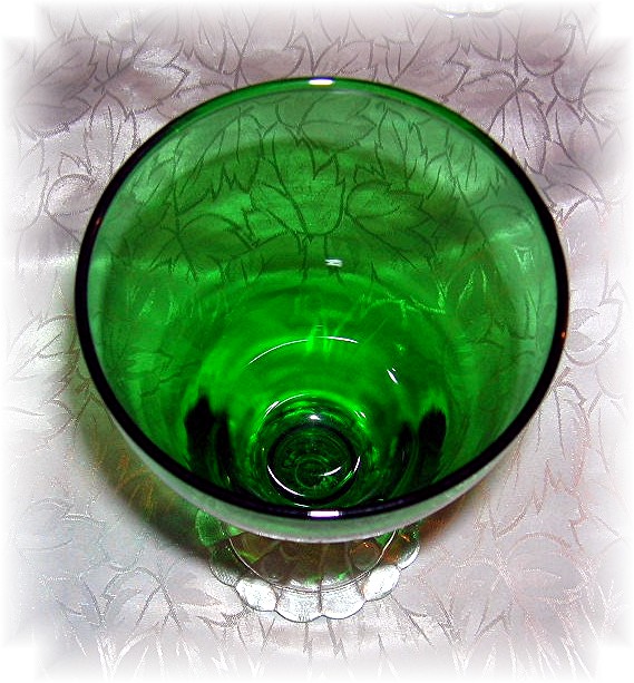 Anchor Hocking USA Green Glass Clear Bubble Base Stem