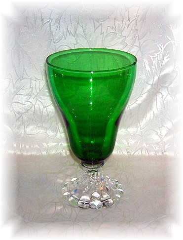 Anchor Hocking USA Green Glass Clear Bubble Base Stem