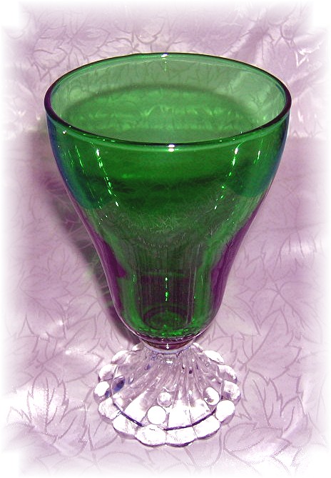 Anchor Hocking USA Green Glass Clear Bubble Base Stem