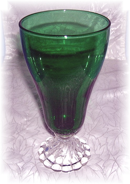 Anchor Hocking USA Green Glass Clear Bubble Base Stem