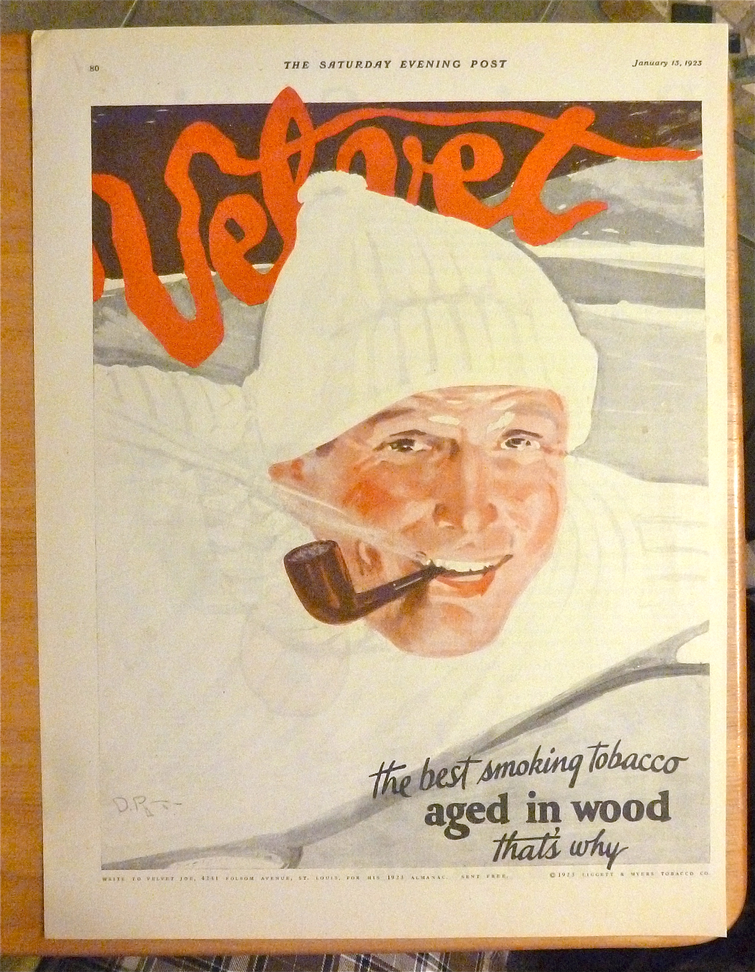 1923 Velvet Tobacco with Man Smoking Pipe