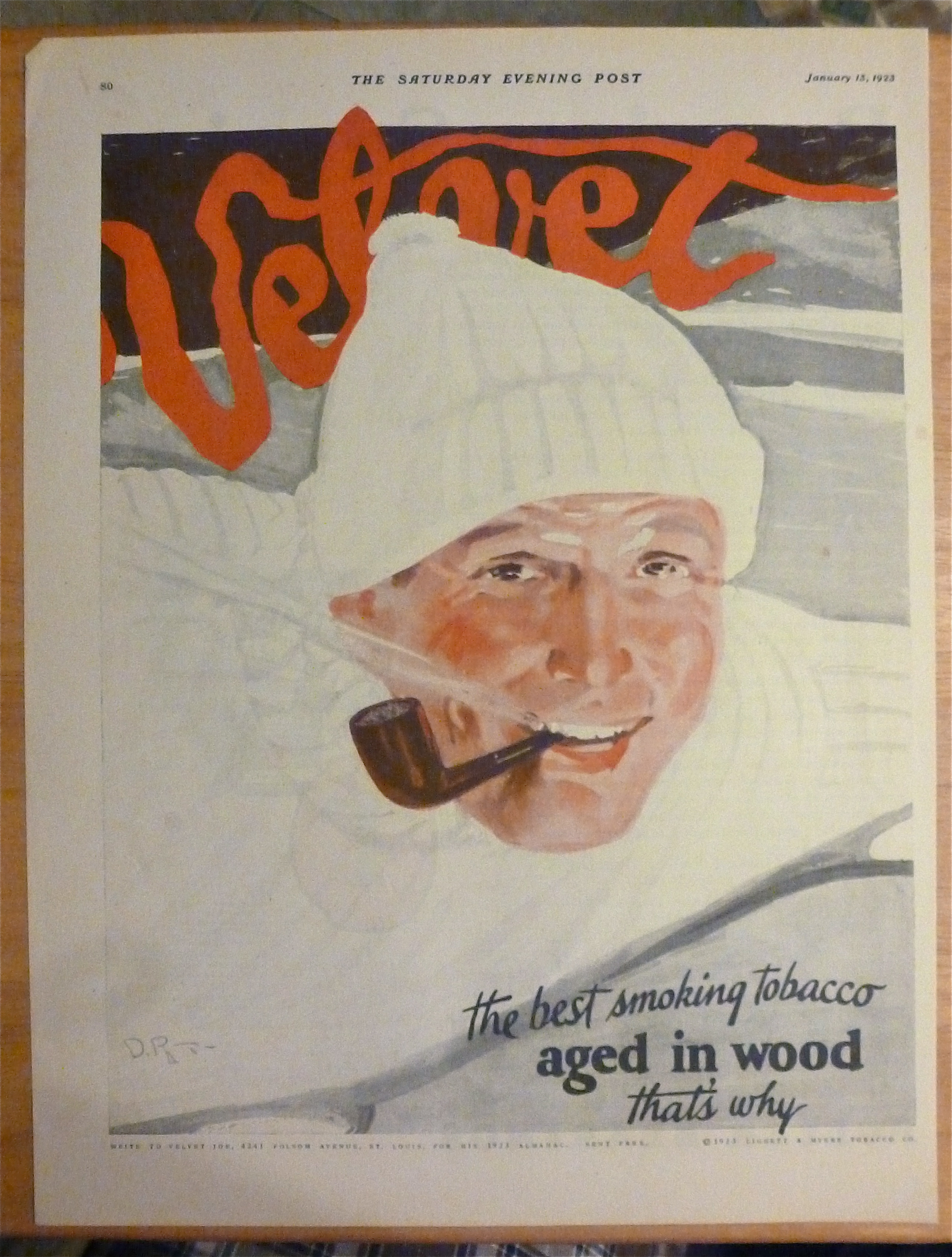 1923 Velvet Tobacco with Man Smoking Pipe