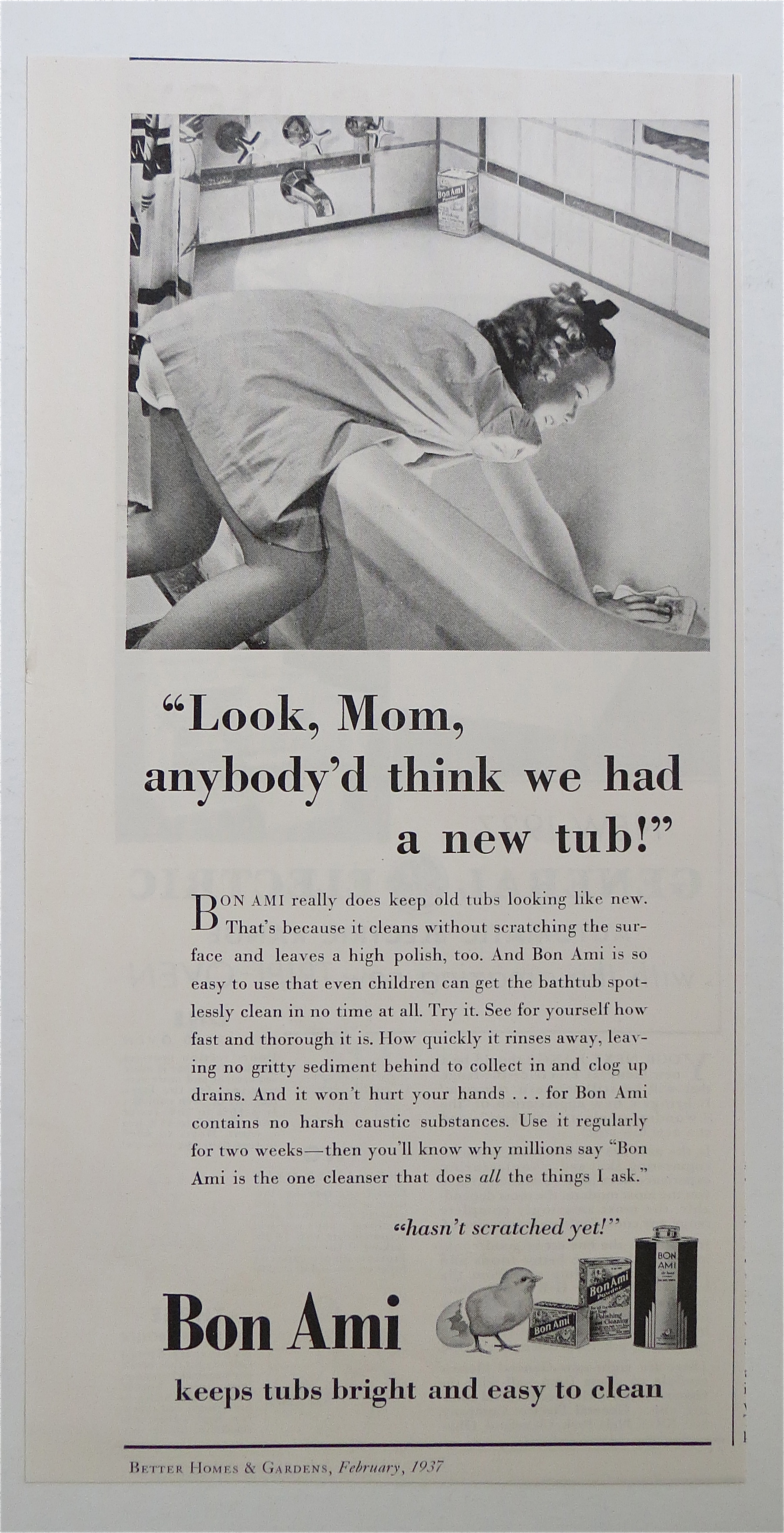 1937 Bon Ami with Little Girl Cleaning The Bathtub