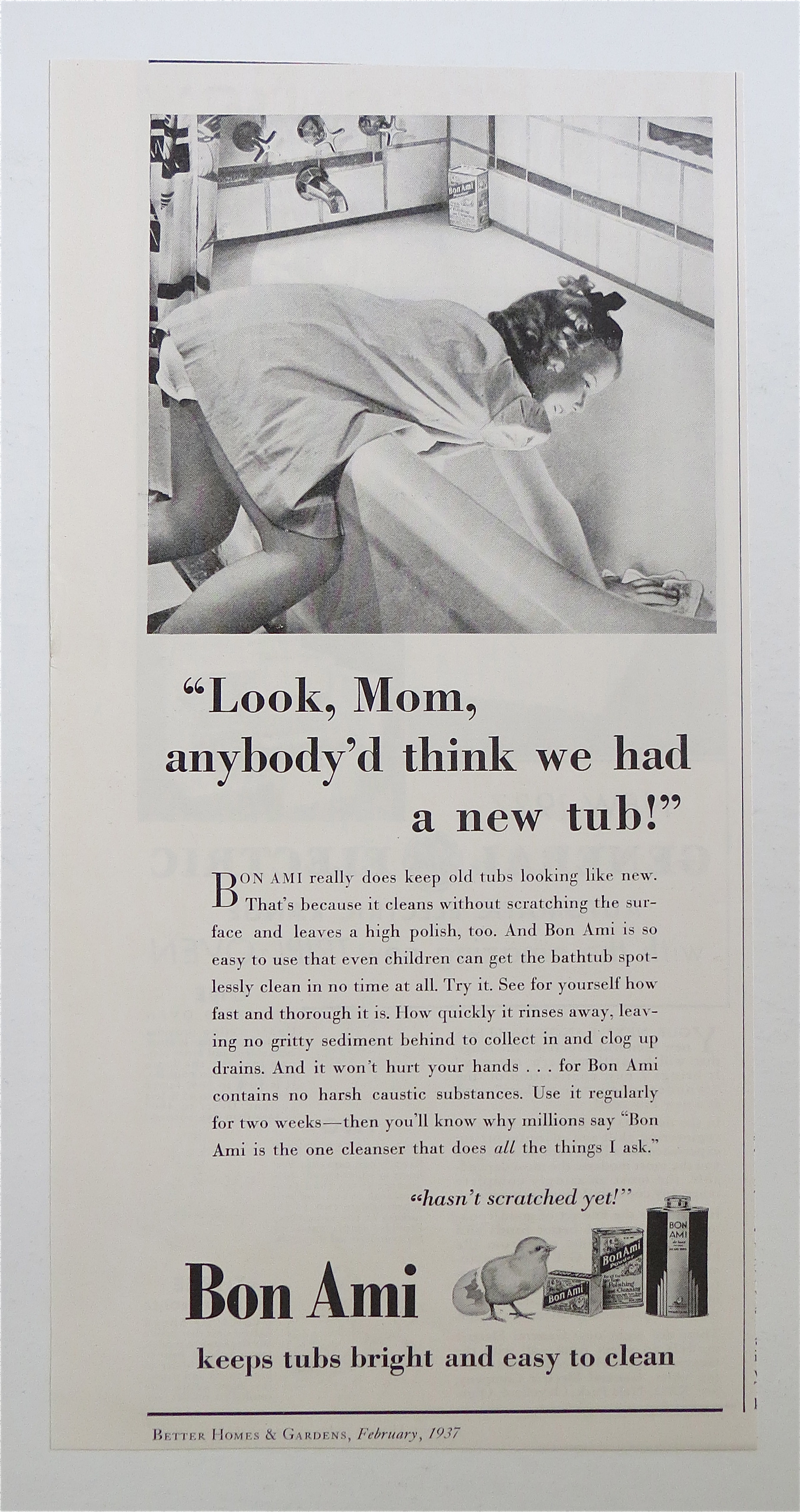 1937 Bon Ami with Little Girl Cleaning The Bathtub