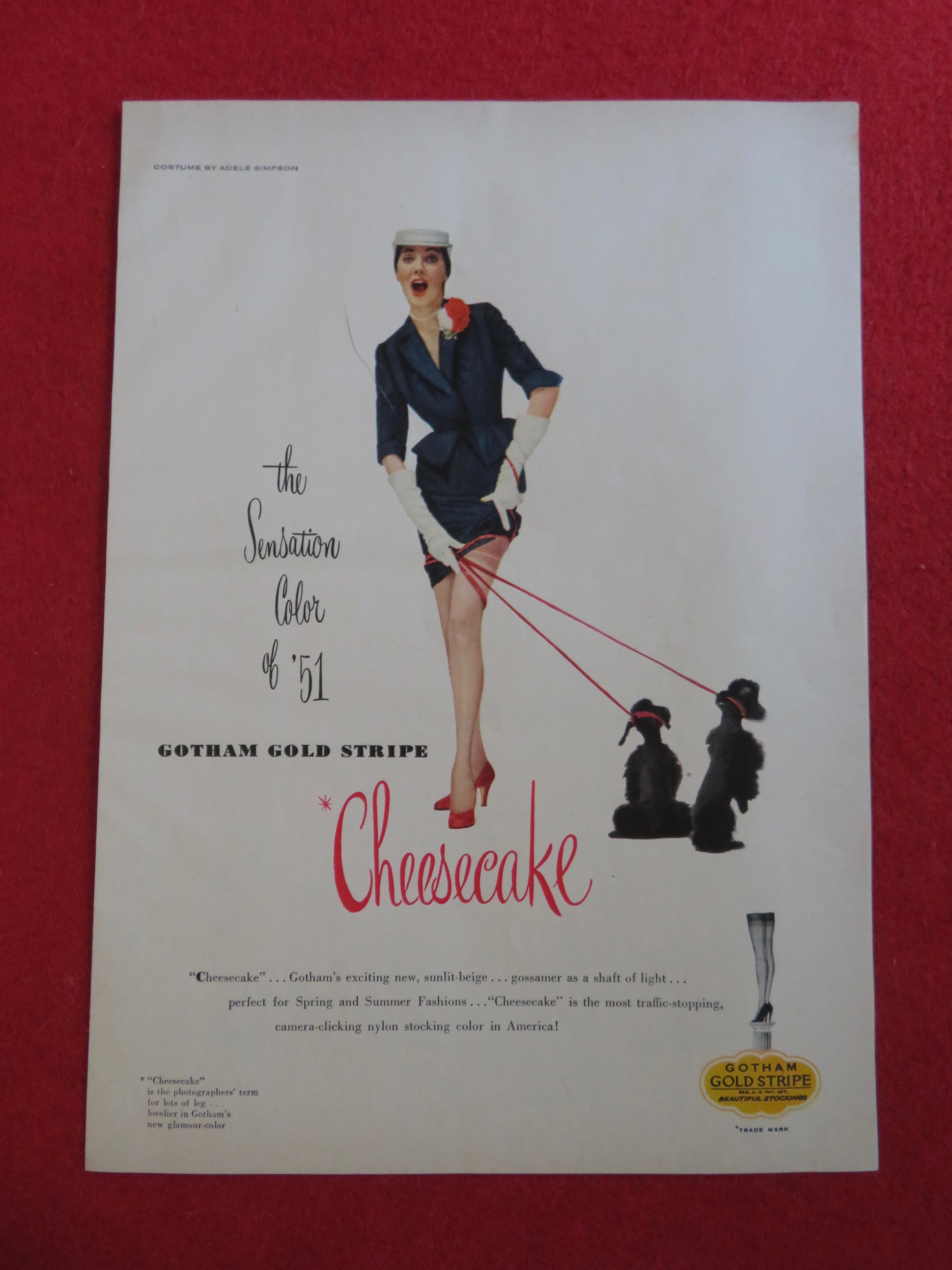 1951 Gotham Gold Stripe Cheesecake w/ Woman In Dress
