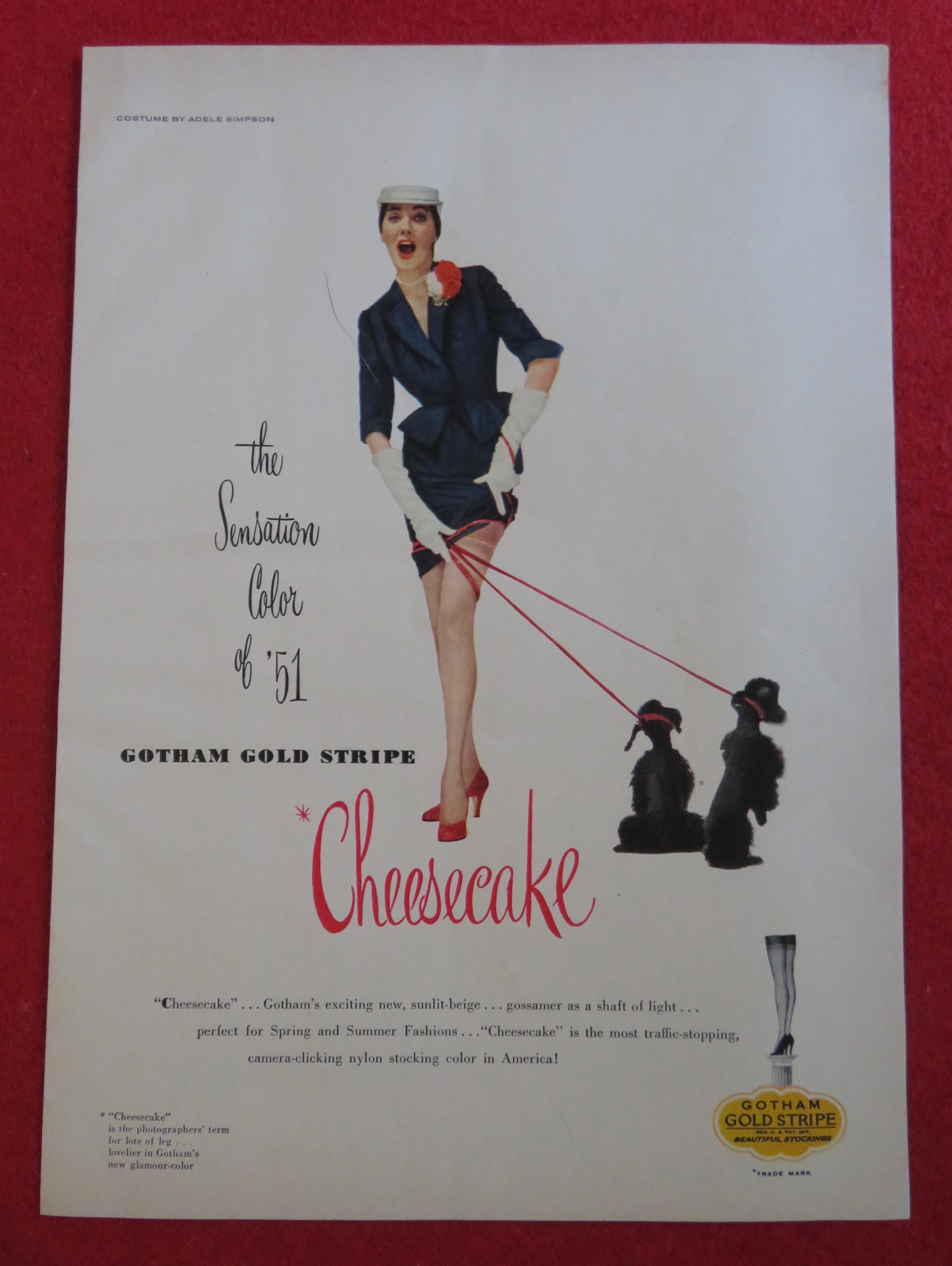 1951 Gotham Gold Stripe Cheesecake w/ Woman In Dress