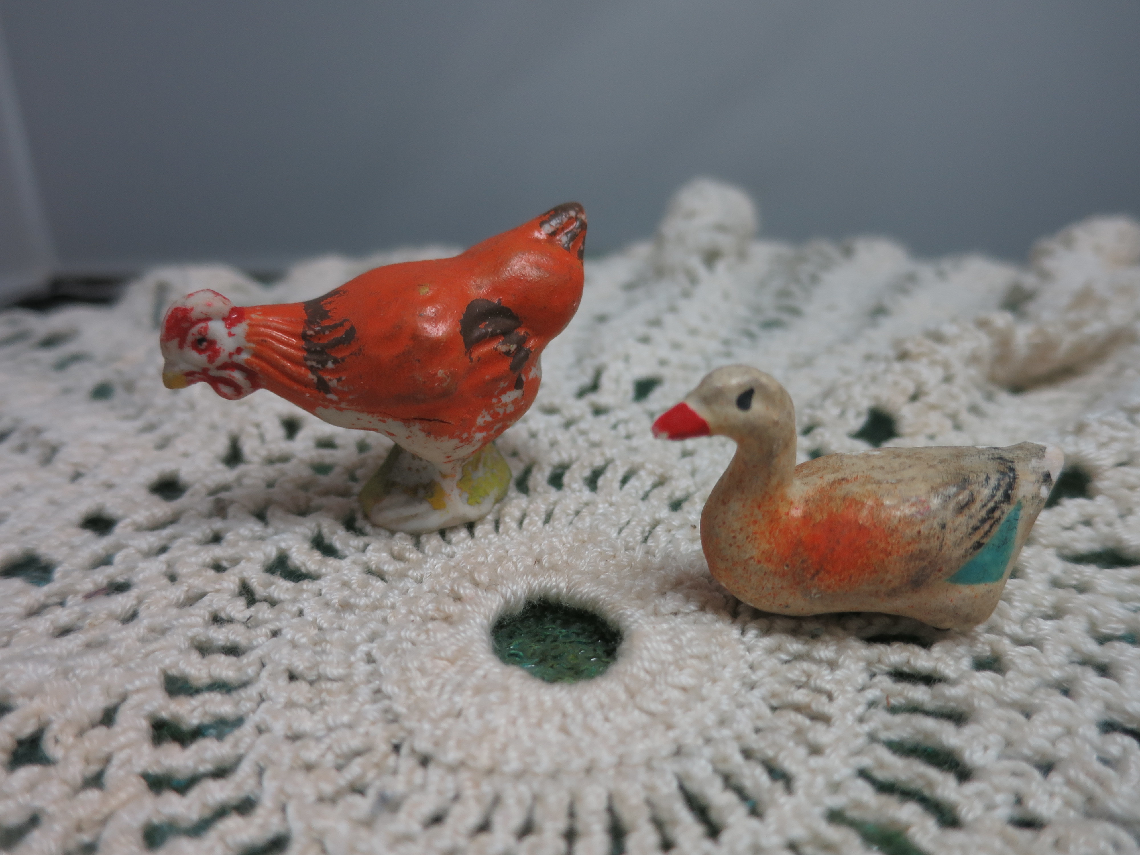 Japan Bisque Rooster Unmarked Bisque Duck Barn Yard Toy Figure