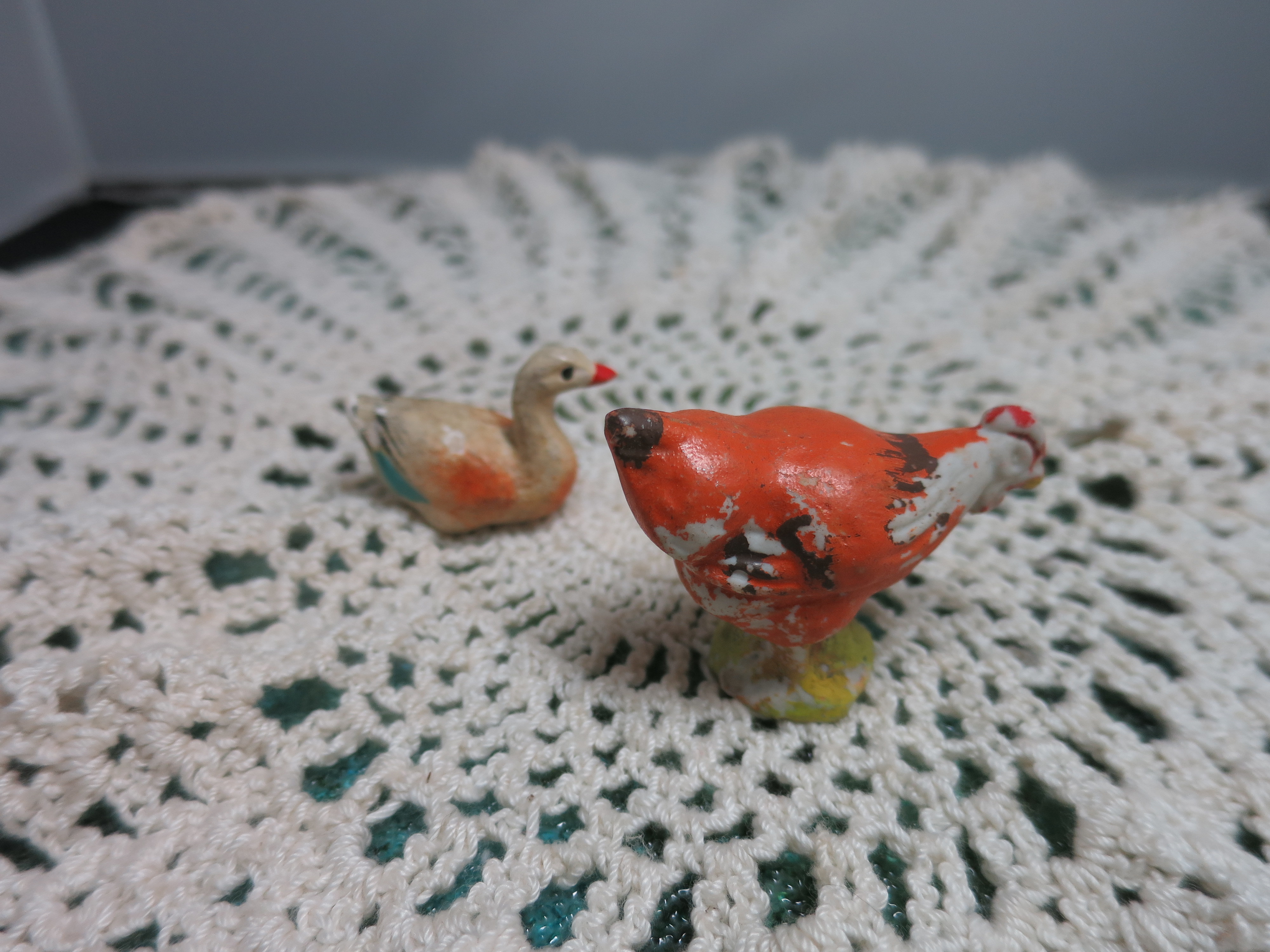 Japan Bisque Rooster Unmarked Bisque Duck Barn Yard Toy Figure