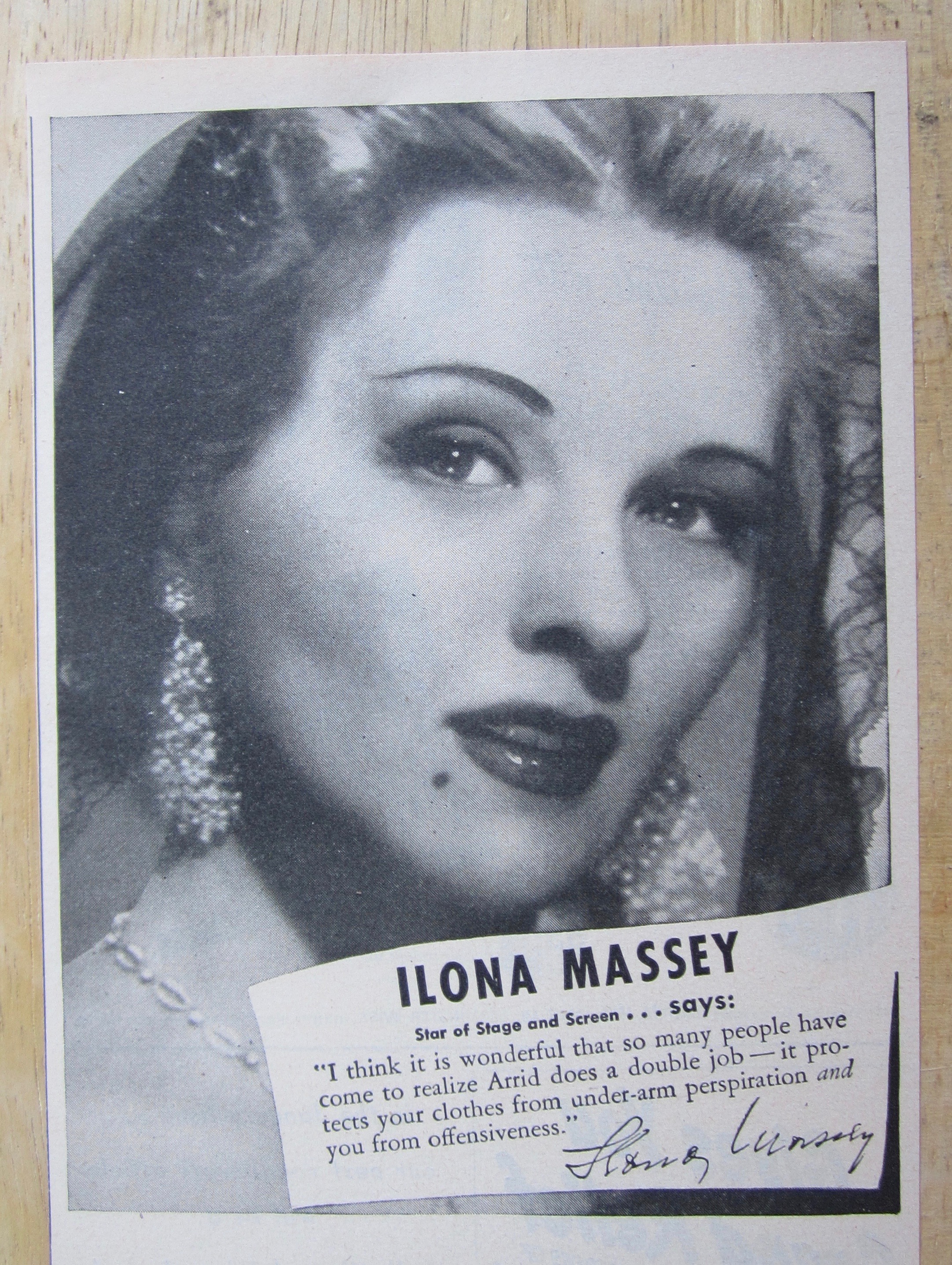 1945 Arrid Deodorant with Screen Star Ilona Massey