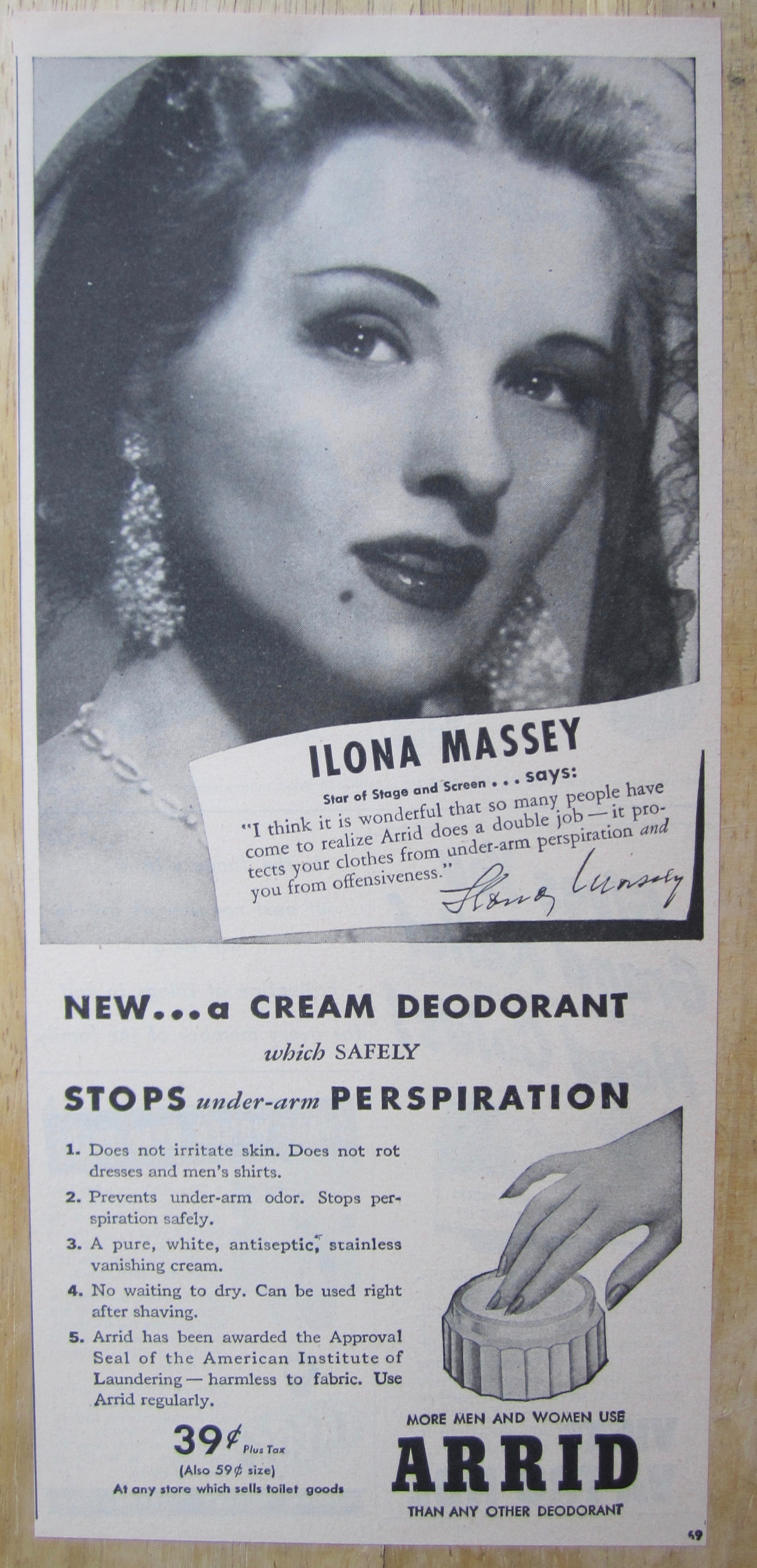 1945 Arrid Deodorant with Screen Star Ilona Massey