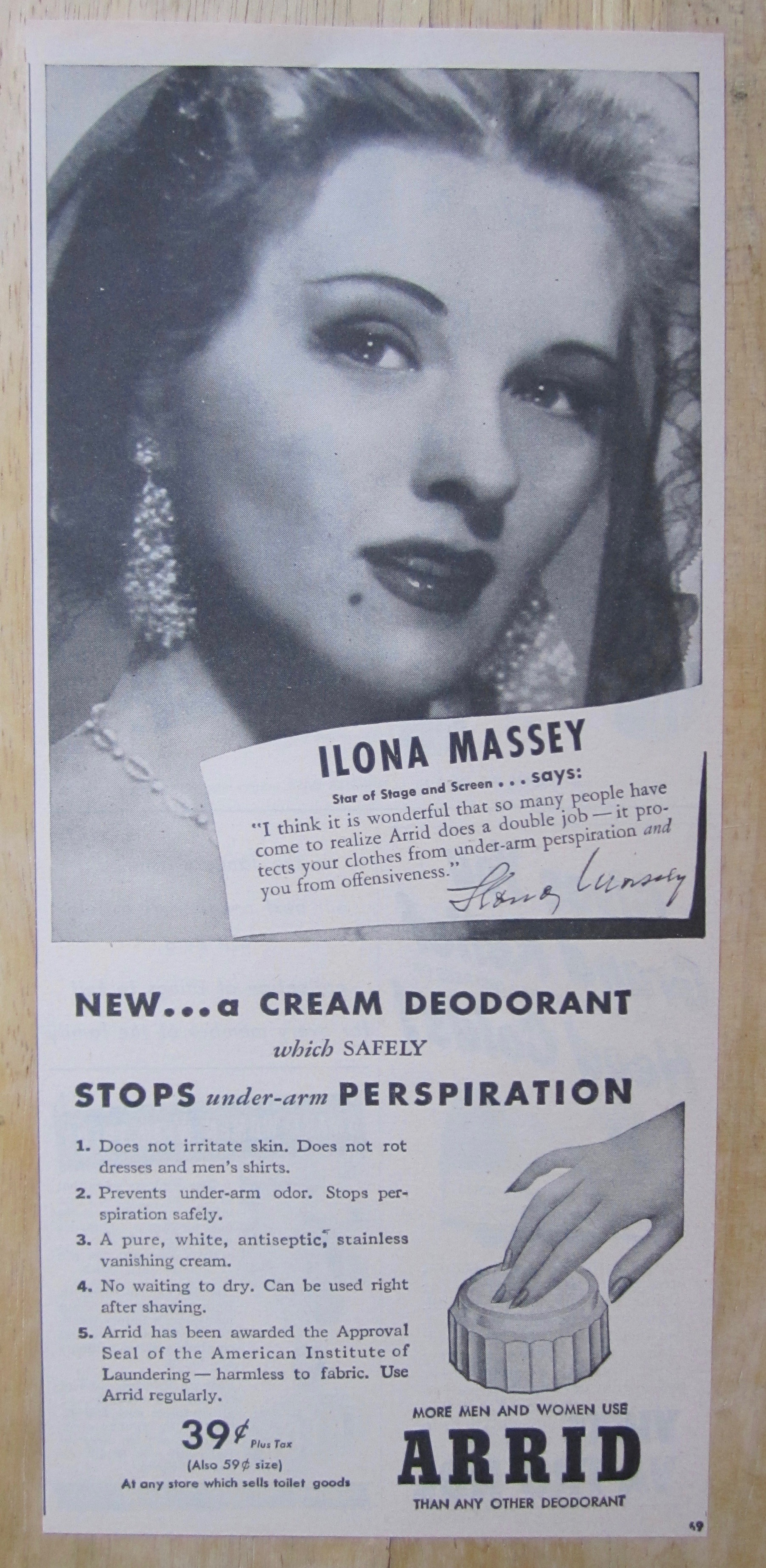 1945 Arrid Deodorant with Screen Star Ilona Massey