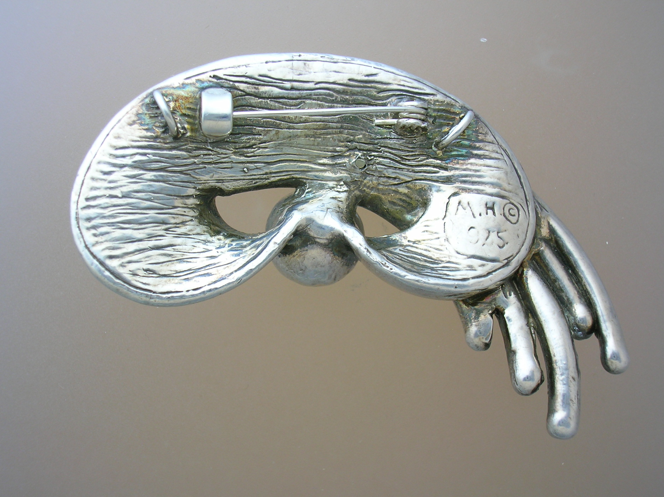 Sterling Silver Black onyx Brooch Signed MH 925