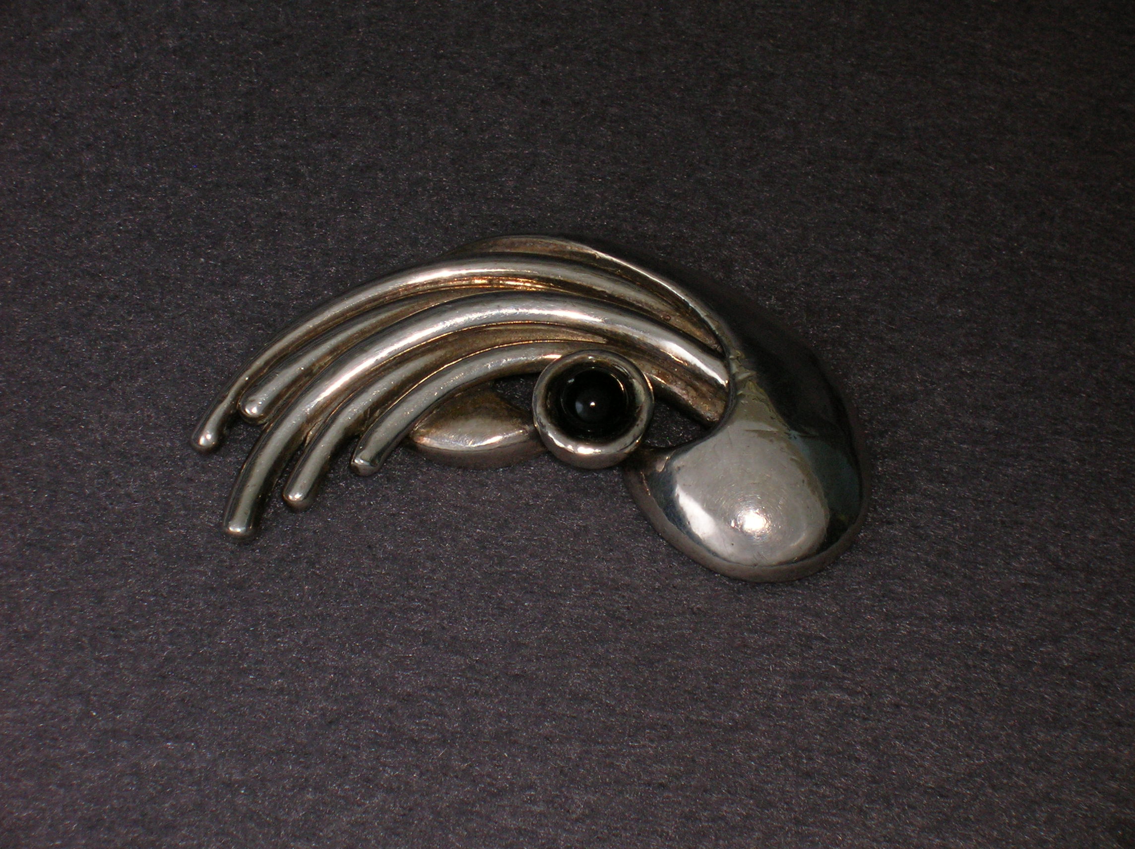 Sterling Silver Black onyx Brooch Signed MH 925