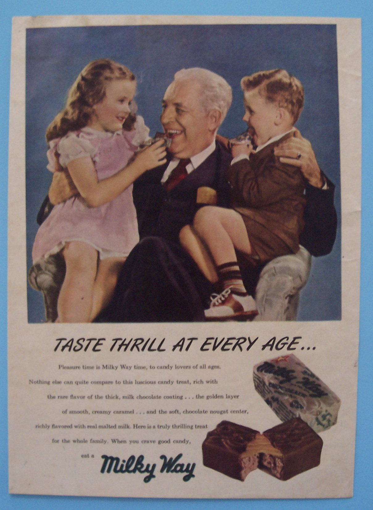 1948 Milky Way Candy Bar with Children on Grandpa's Lap