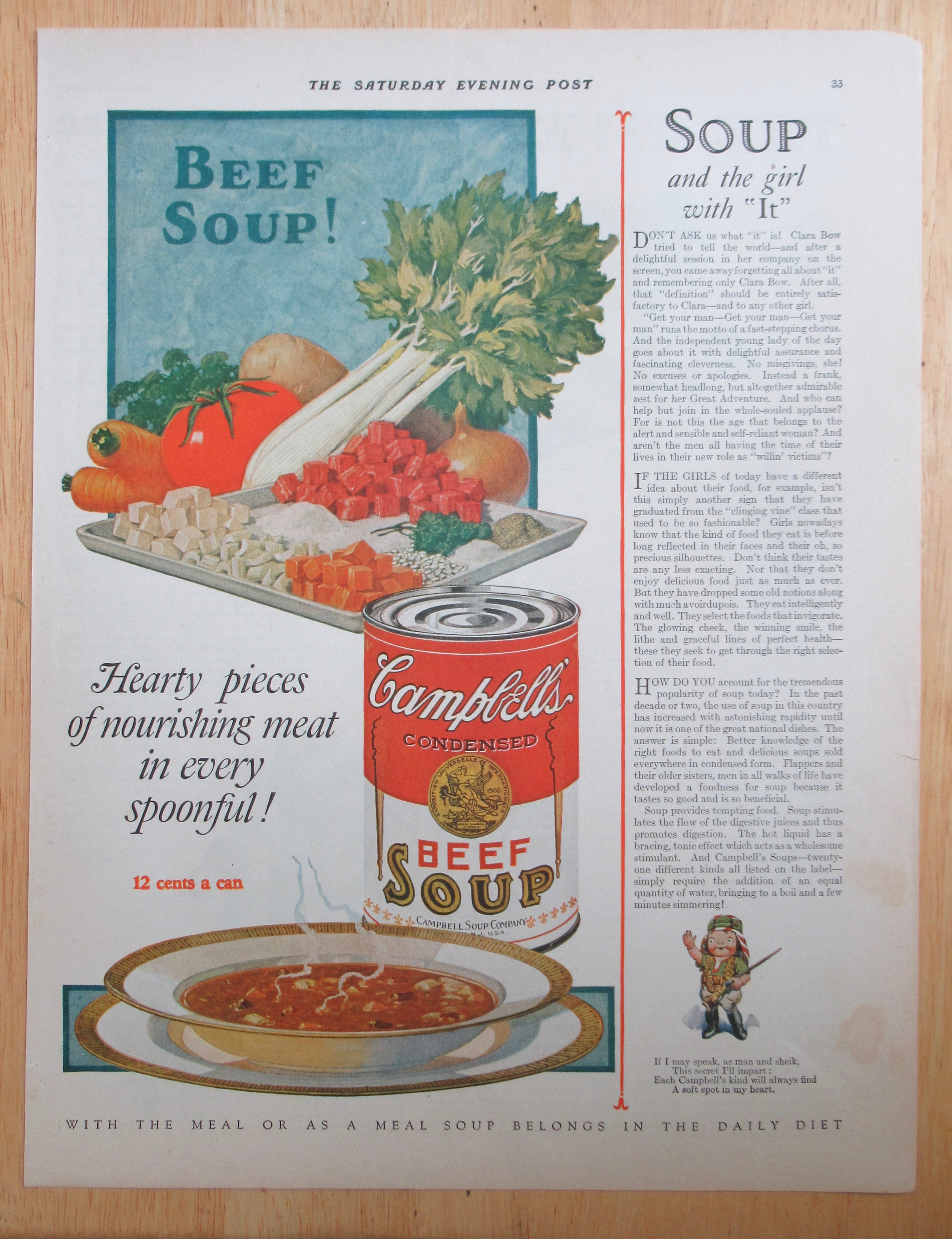 1927 Campbell's Beef Soup with Bowl of Soup