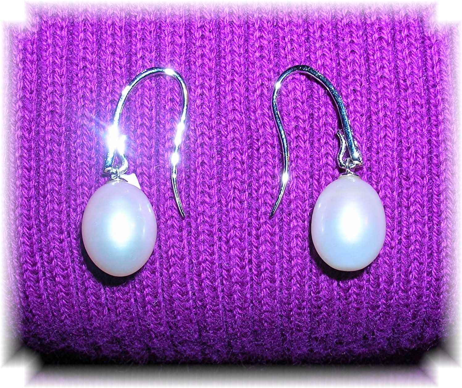 14 K White Gold Diamond and Pearl Drop Earrings