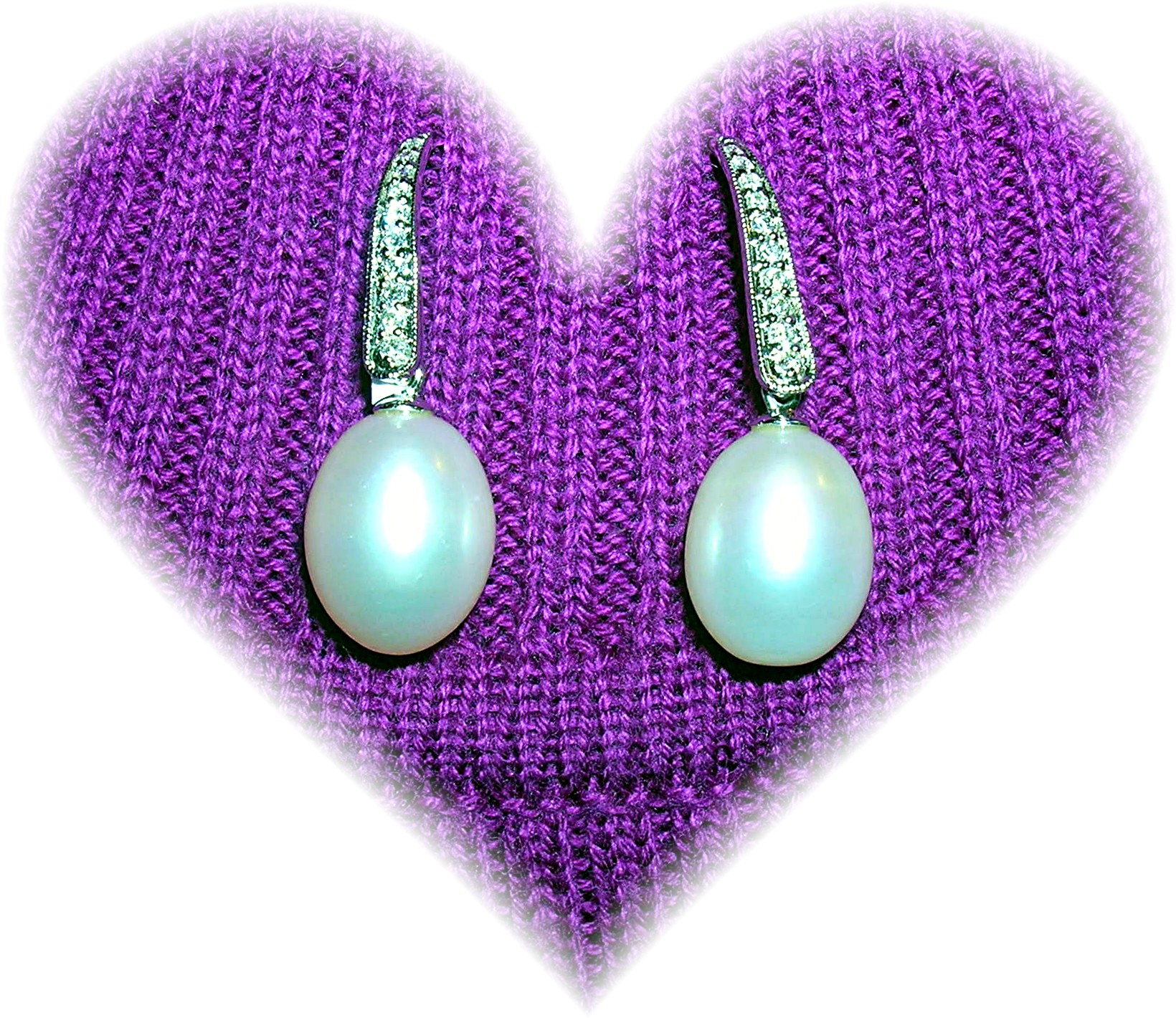 14 K White Gold Diamond and Pearl Drop Earrings