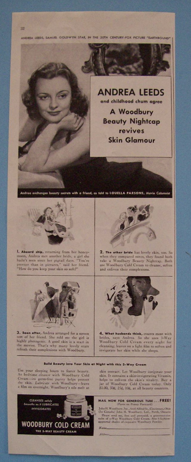 Vintage Ad: 1940 Woodbury Cold Cream w/ Andrea Leeds