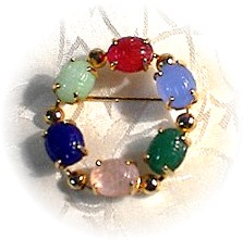 Goldtone Multi Glass Jewel Scarob Brooch/Pin