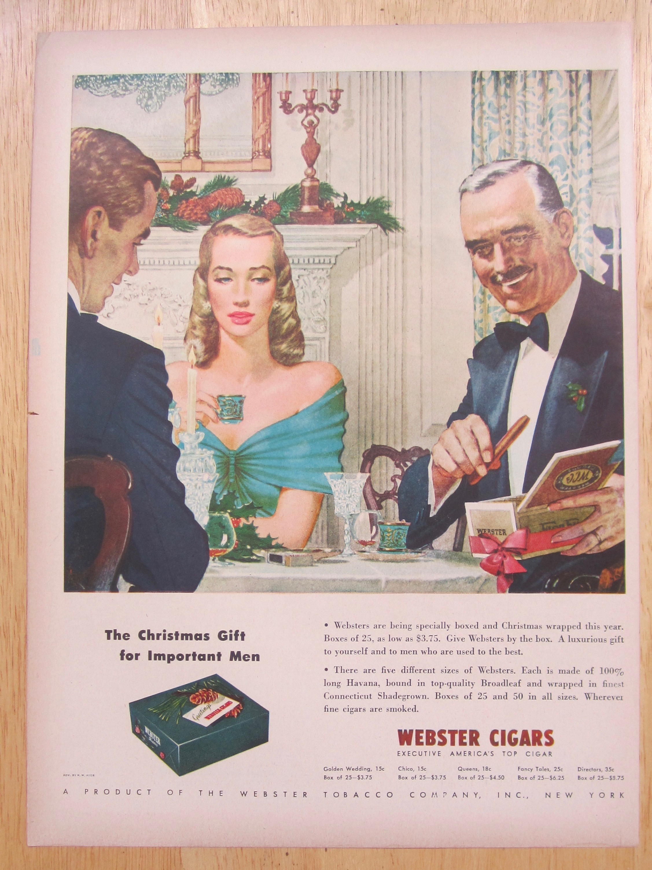 1947 Webster Cigars with Man Opening a Box of Cigars