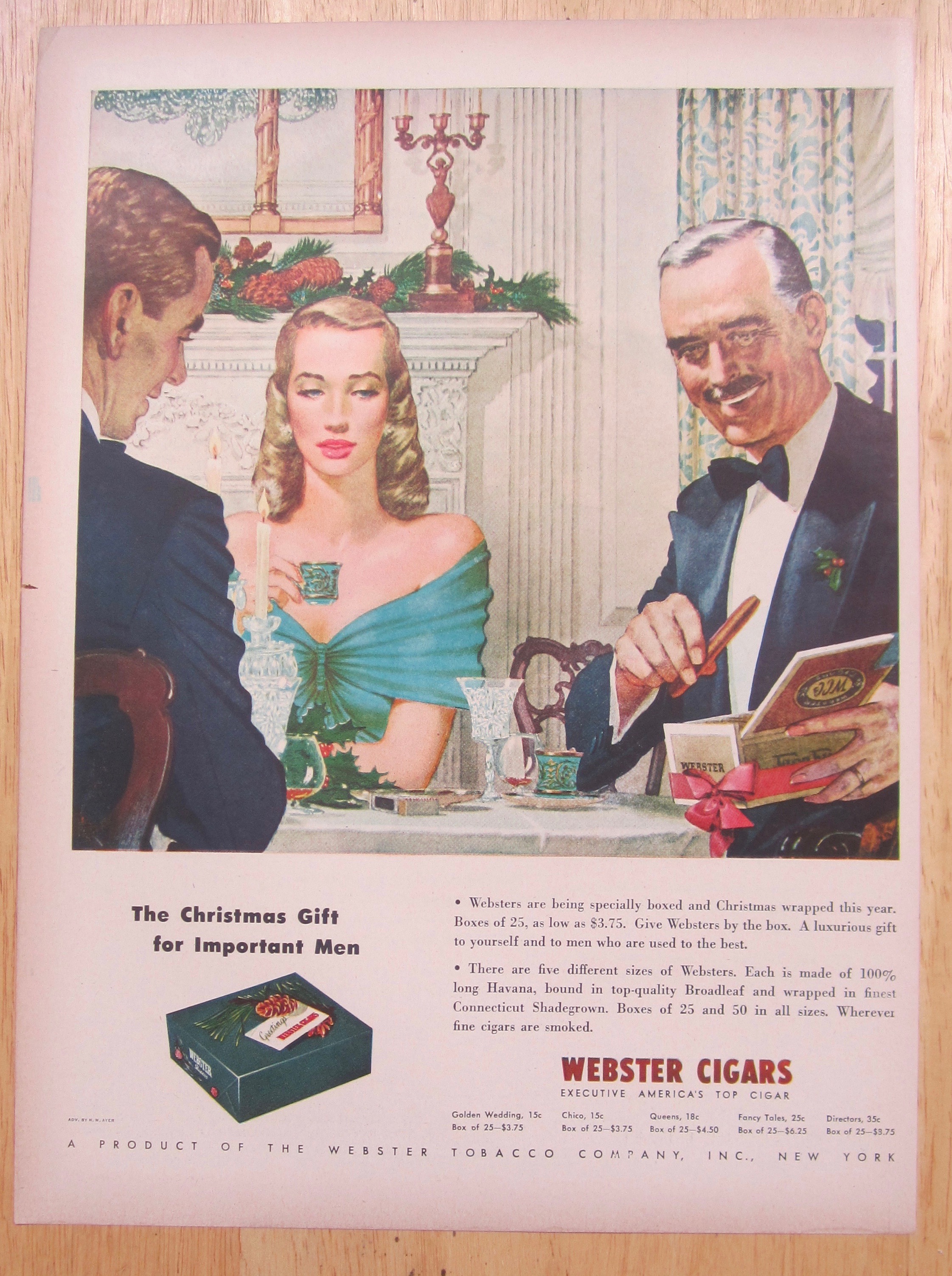 1947 Webster Cigars with Man Opening a Box of Cigars