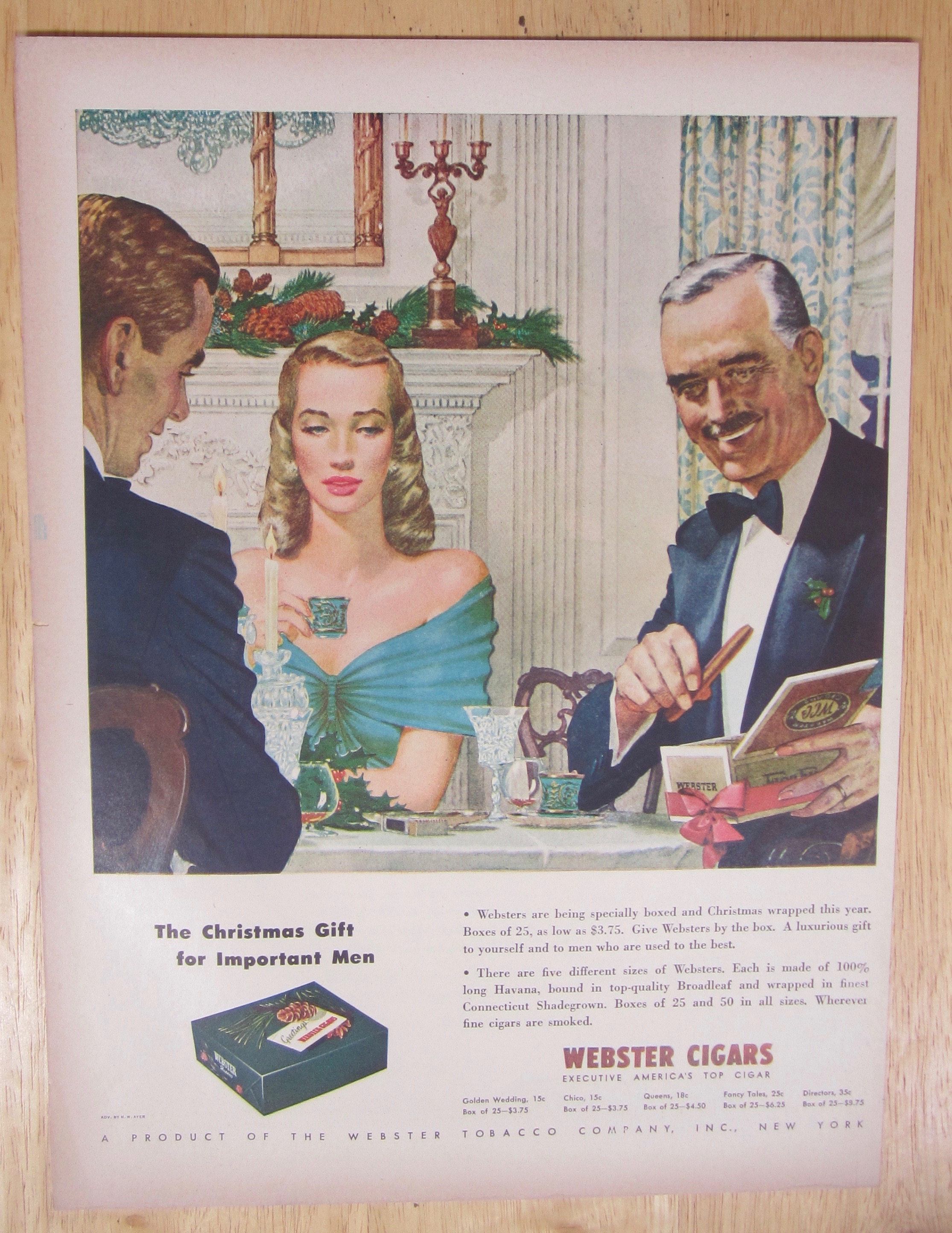 1947 Webster Cigars with Man Opening a Box of Cigars