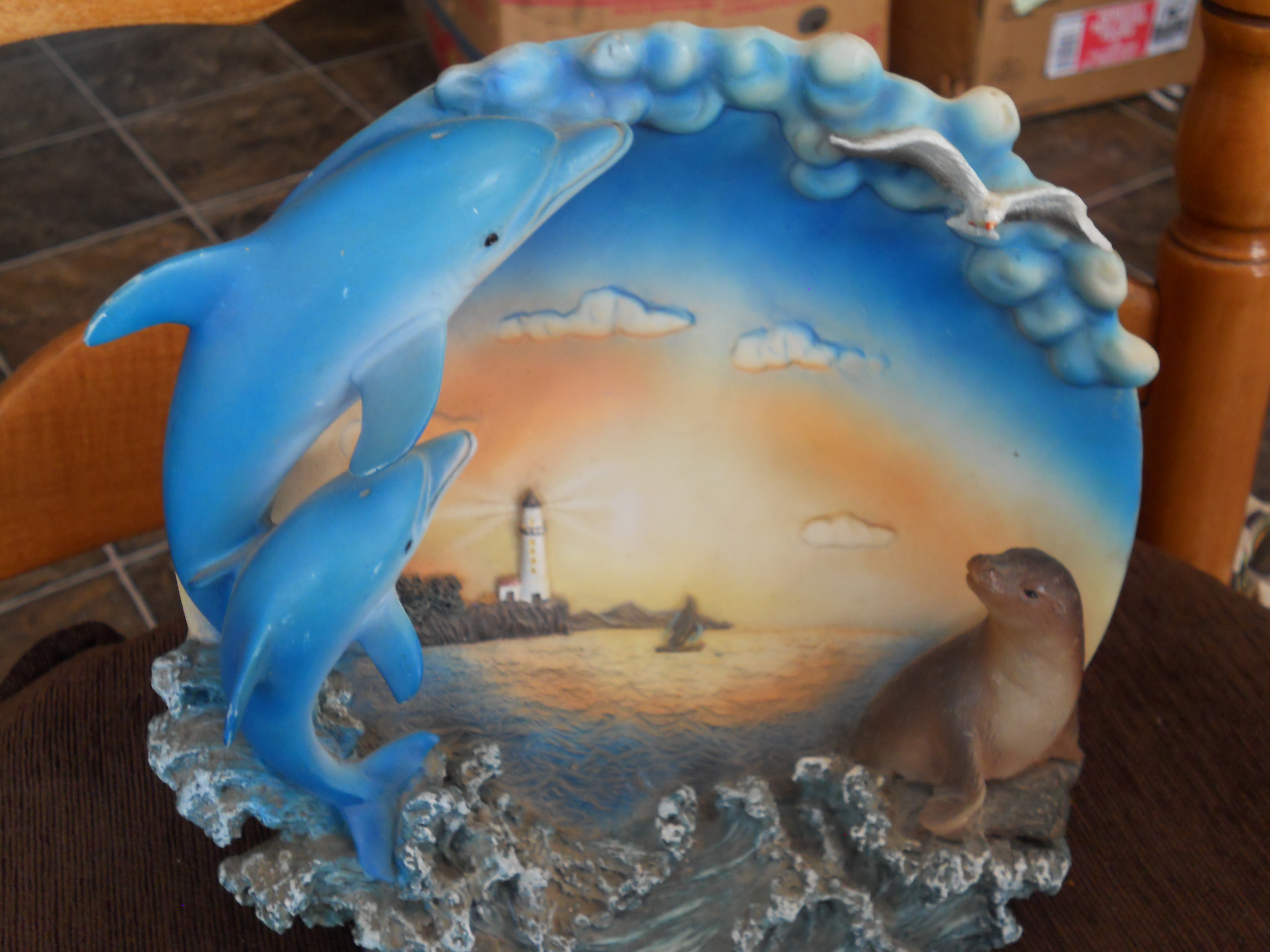 Dolphin Lighthouse Pod Plaque Plate Display