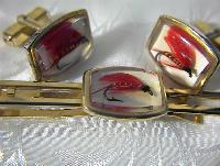 Fish ANSON Fly Fisherman Cuff Link & Tie Clip