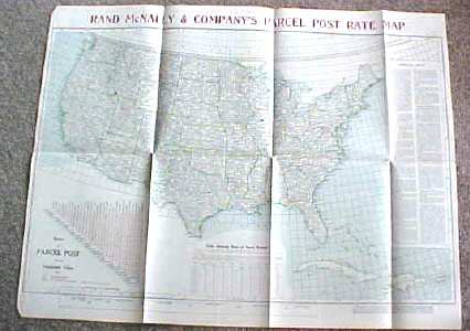 Map US Postal Rates 1912 Large Foldout