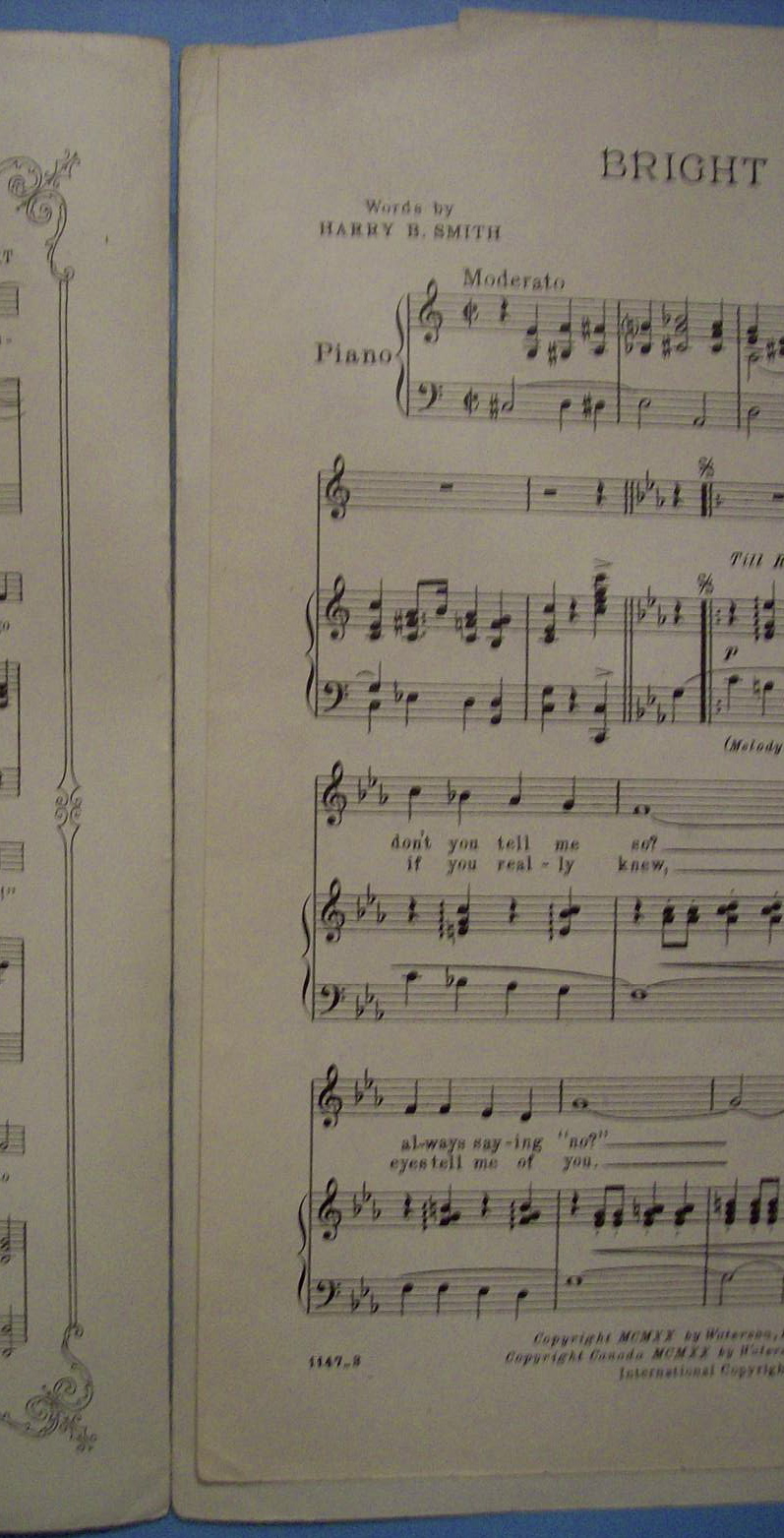Sheet Music For 1920 Bright Eyes