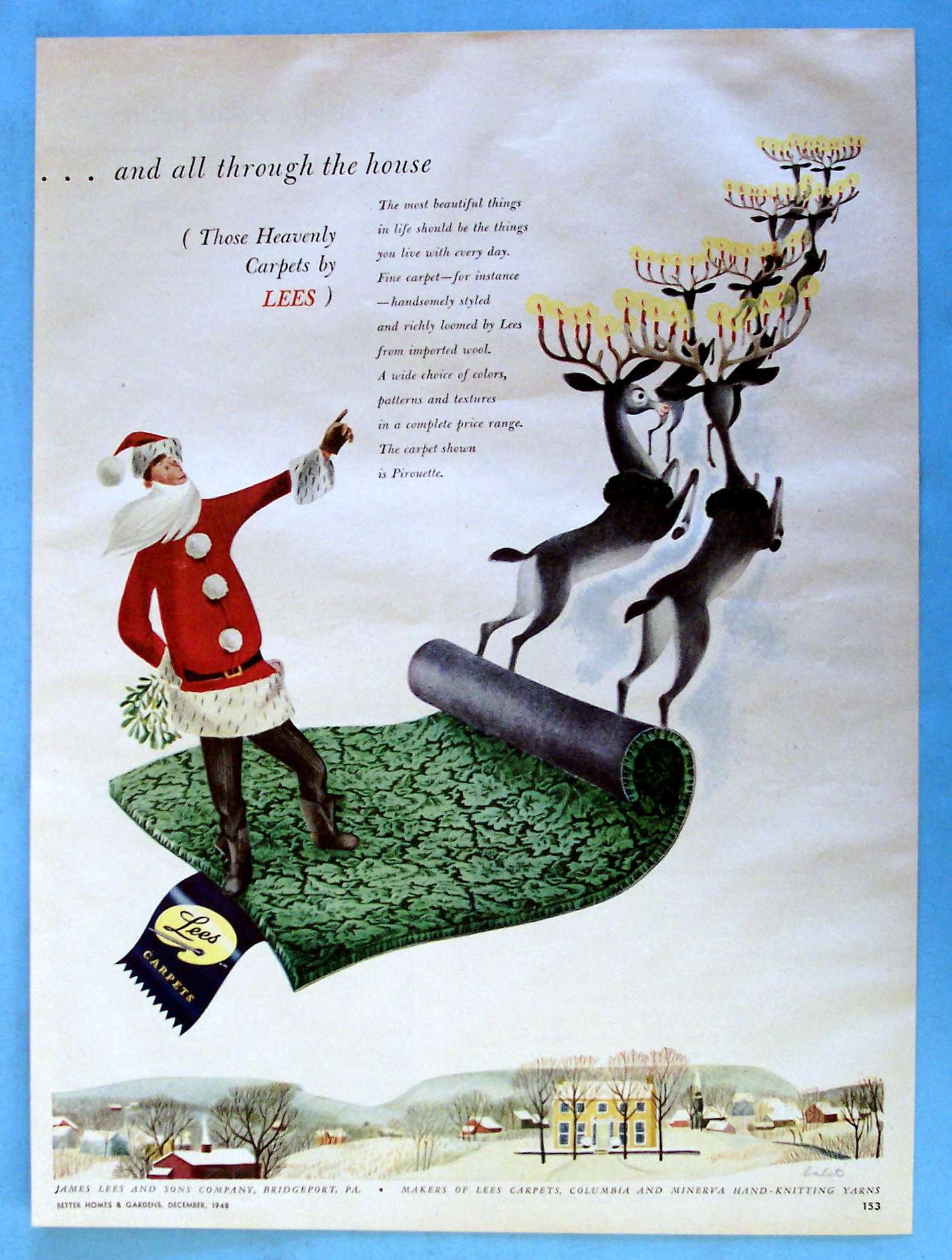 1948 Lees Carpets w/Santa Claus Being Pulled on Carpet