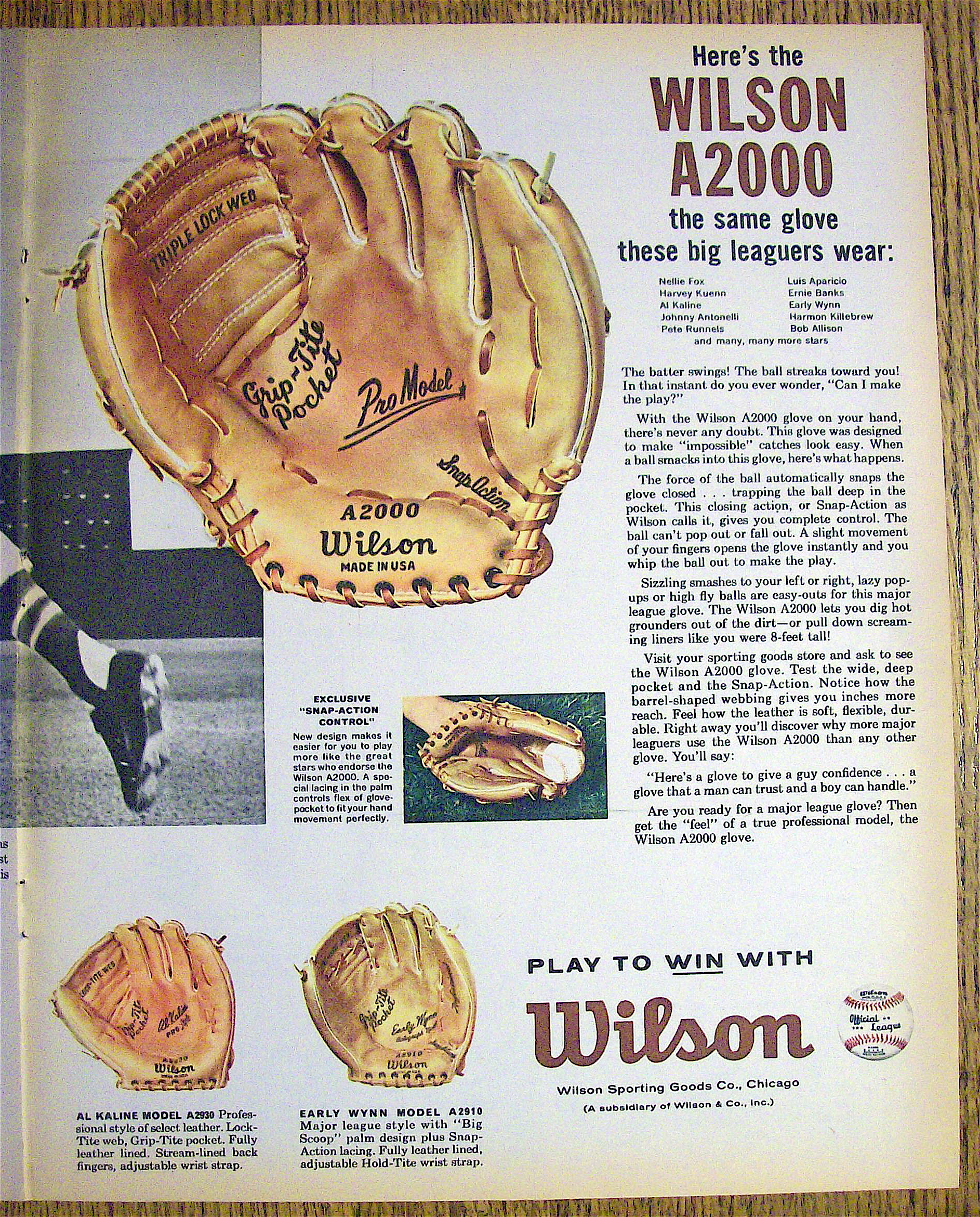 1961 Wilson A2000 Baseball Glove with Nellie Fox