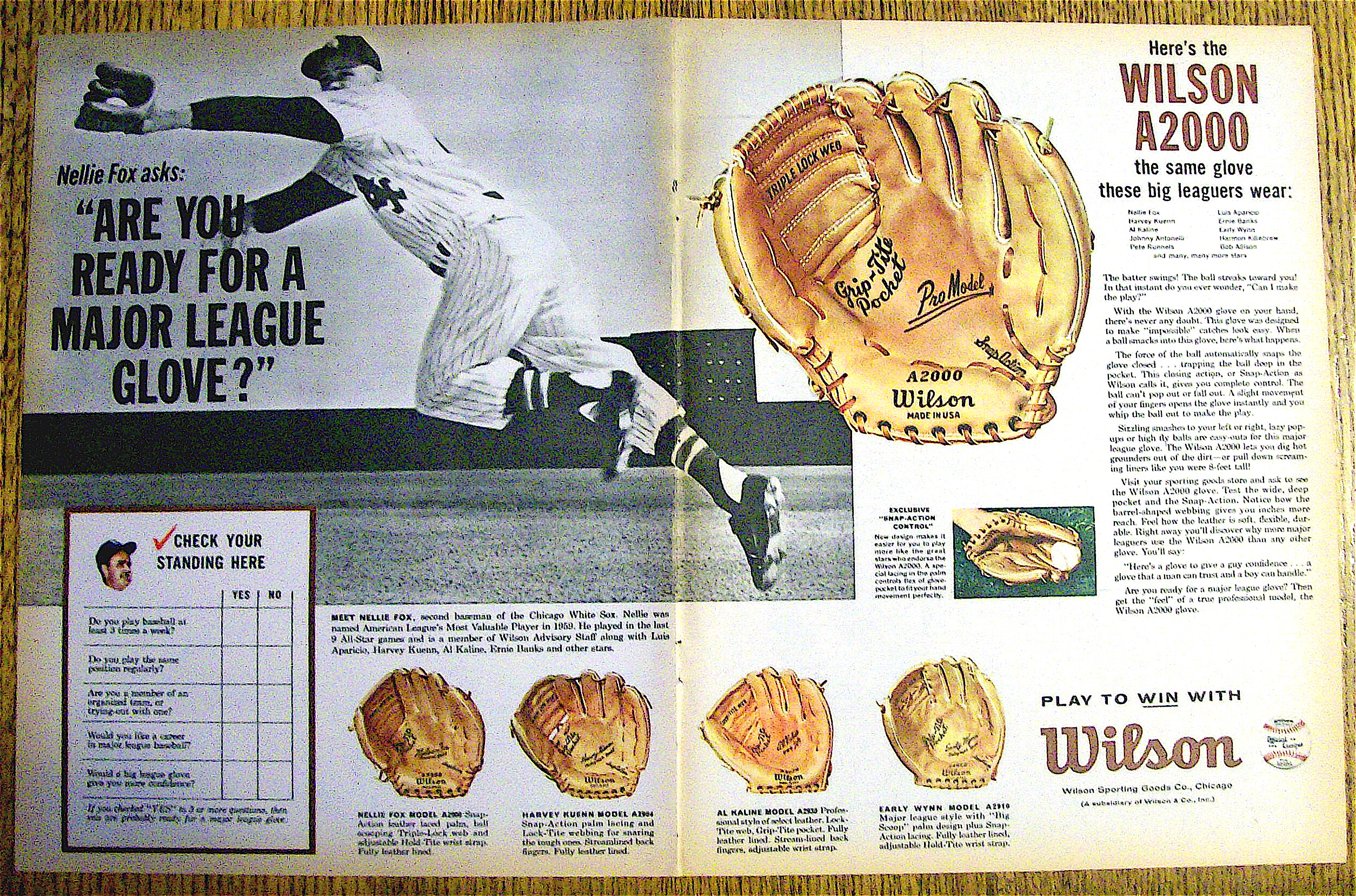 1961 Wilson A2000 Baseball Glove with Nellie Fox