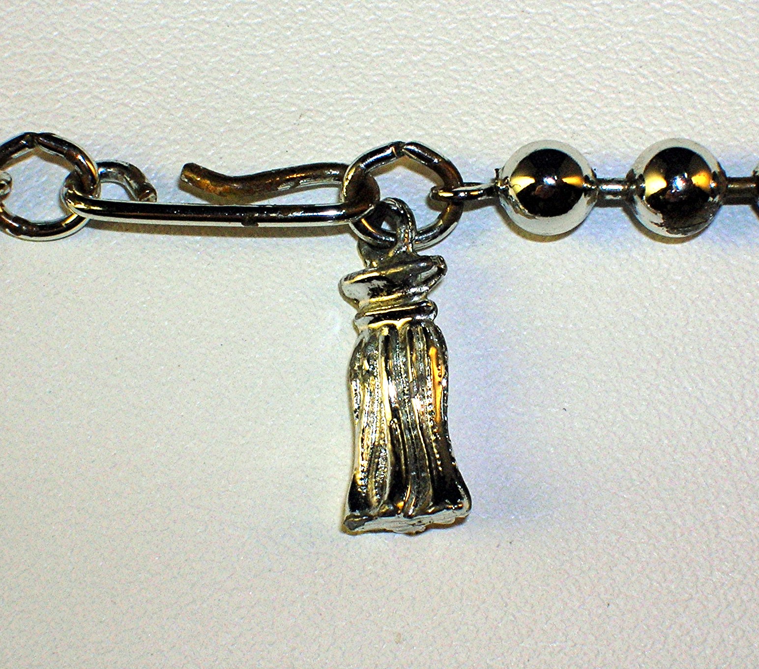 Signed Silvertone Glass Bead Squash Blossom