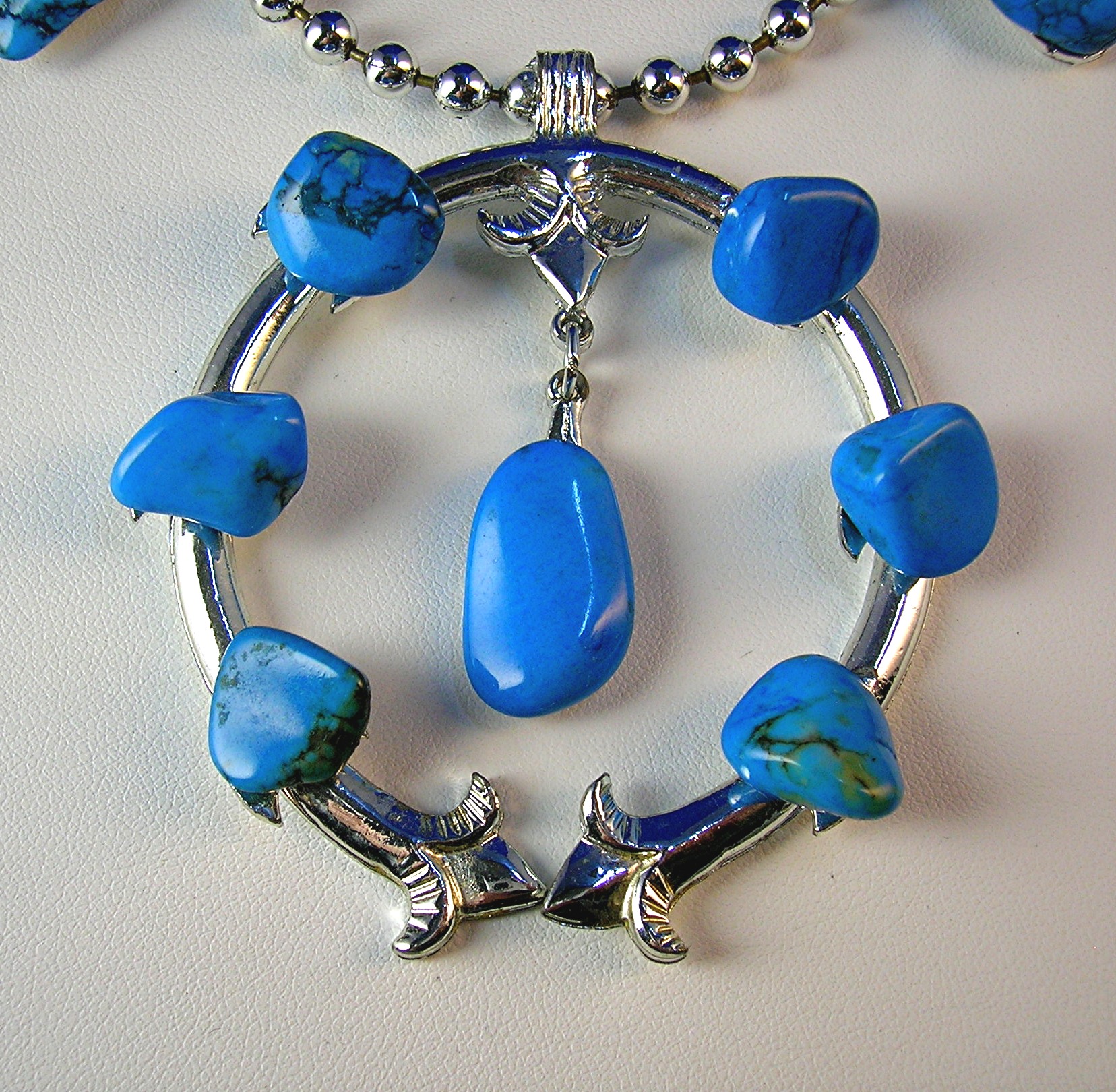 Signed Silvertone Glass Bead Squash Blossom