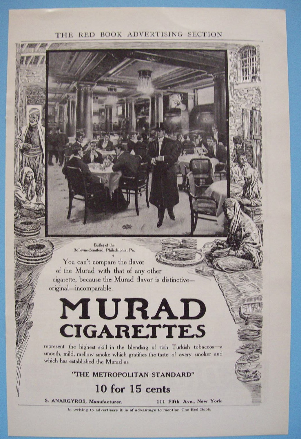 1907 Murad Cigarettes w/Buffet of Bellevue-Stratford